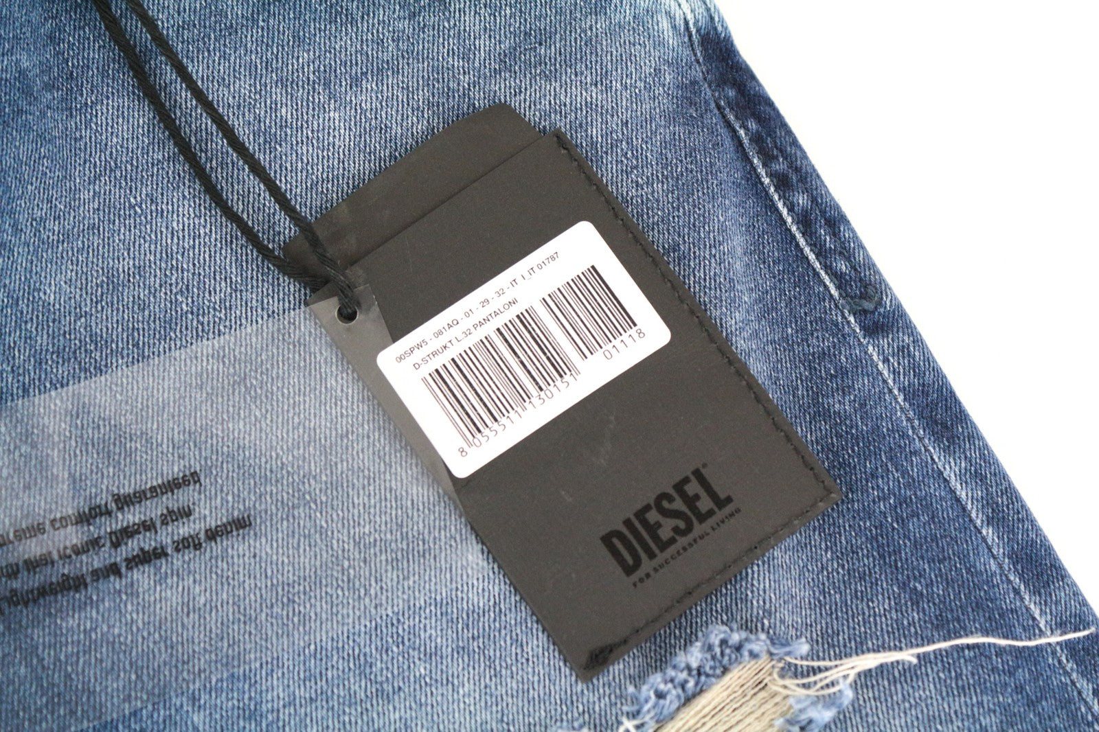 DIESEL D-Strukt 081AQ W29/L32 Men Jeans Tapered Stone Washed Ripped Zip-Fly