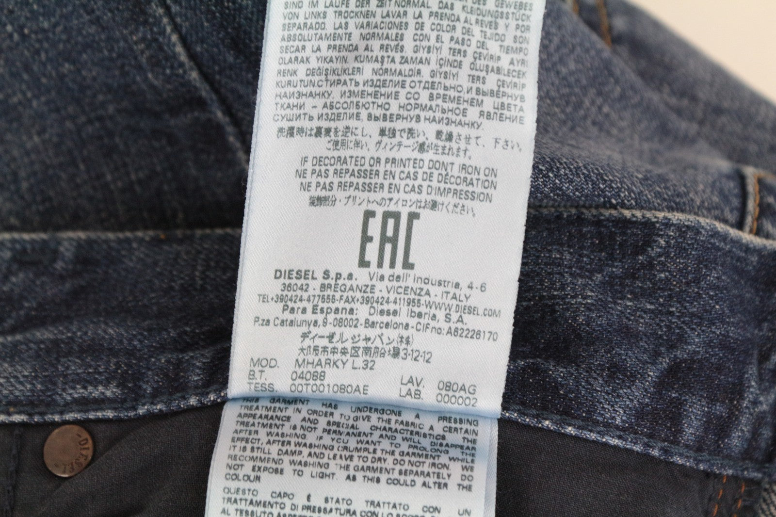 DIESEL Mharky 080AG W29/L32 Men Jeans Stone Washed Slim Skinny Distress Blue