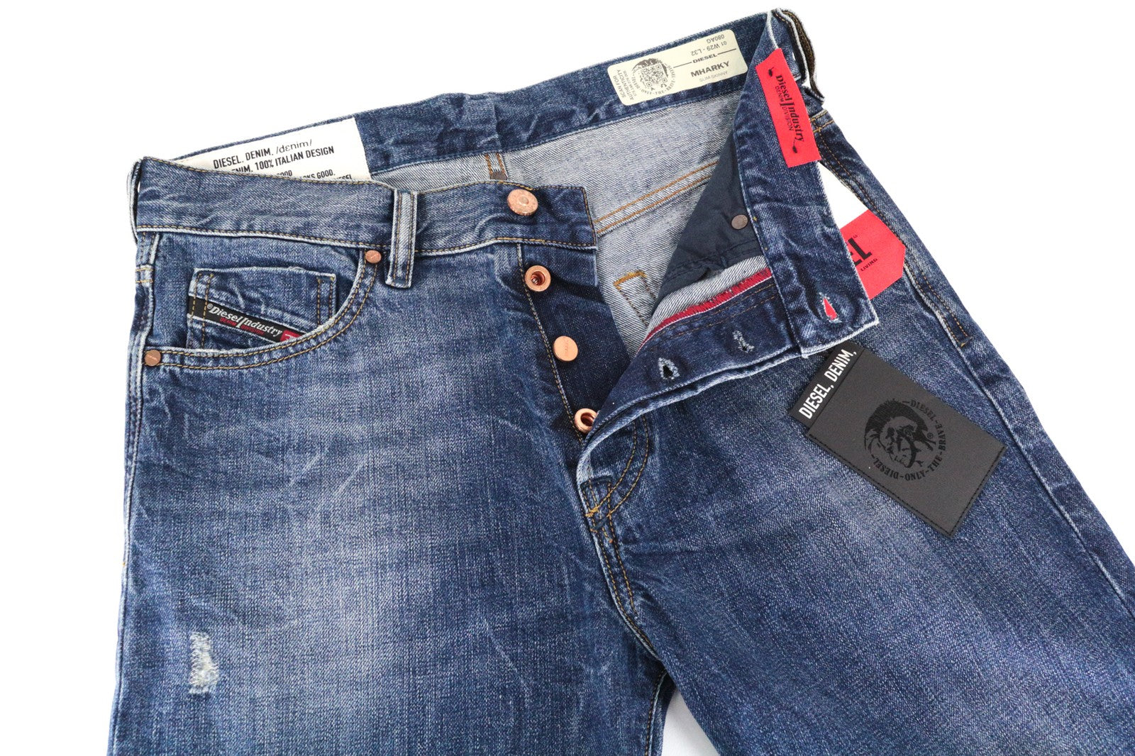 DIESEL Mharky 080AG W29/L32 Men Jeans Stone Washed Slim Skinny Distress Blue