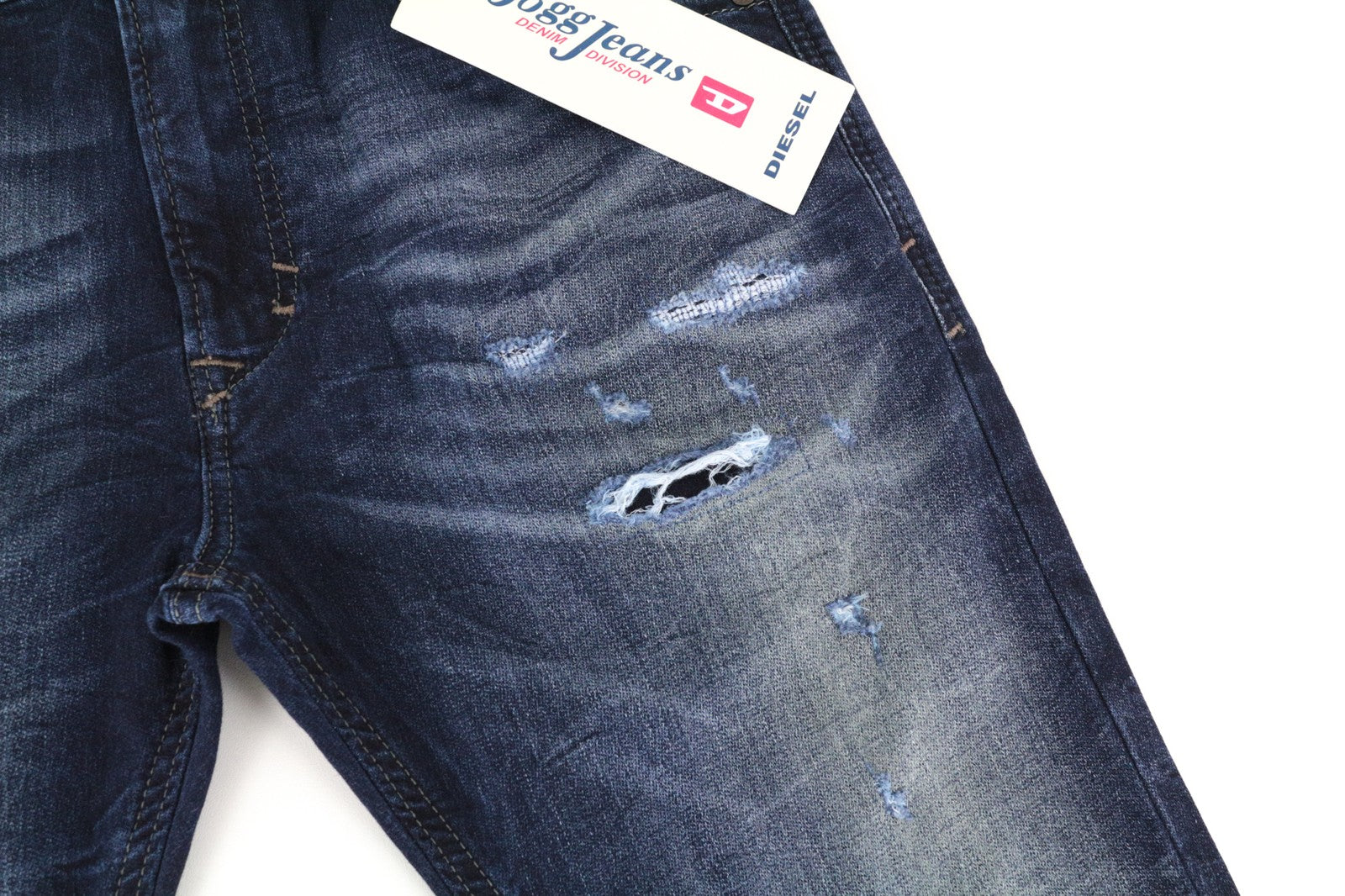 DIESEL Thavar-NE R060S W28 Men Jeans Taper Distress Aged Look Sweat Jogg Blue