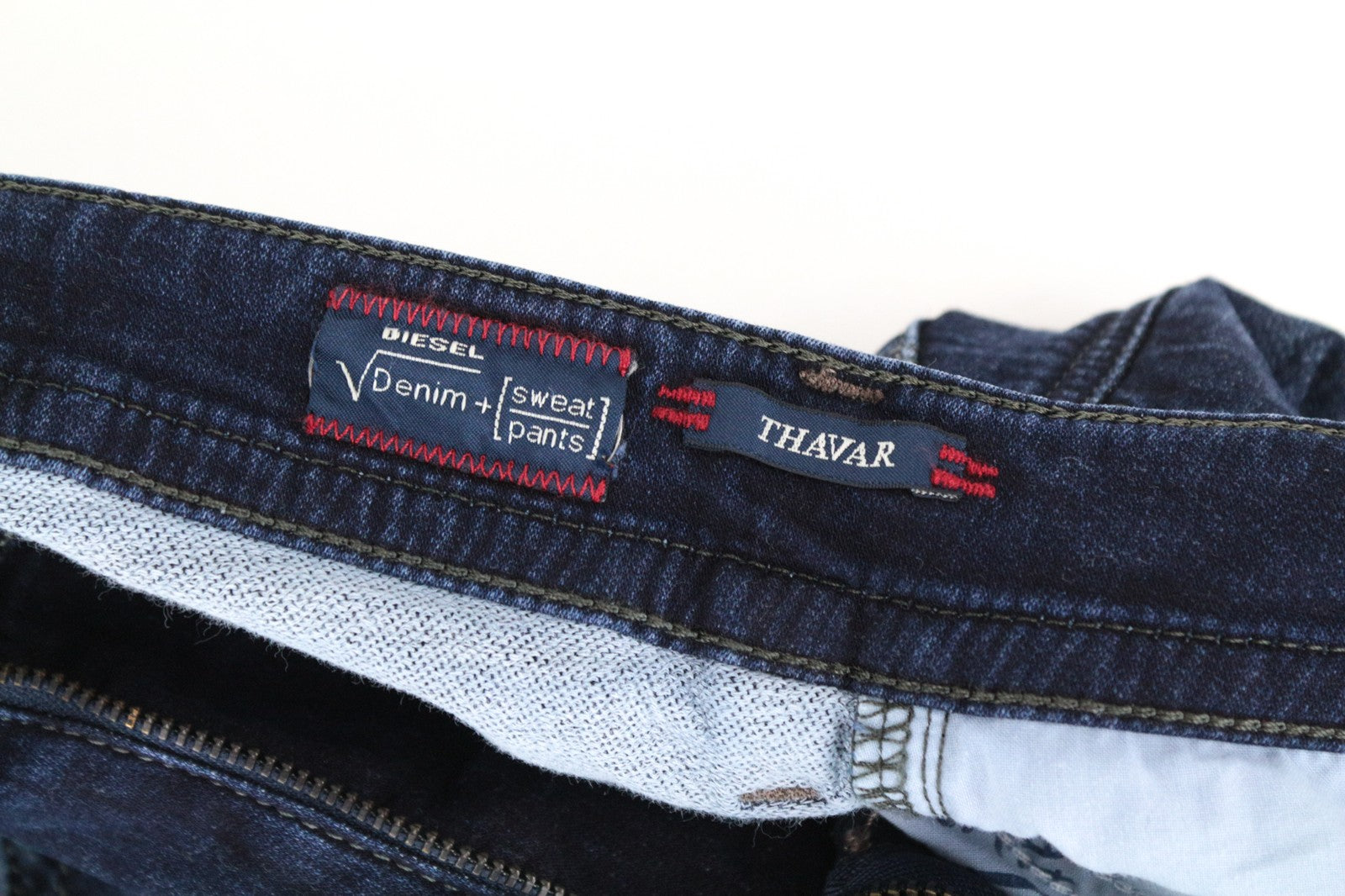 DIESEL Thavar-NE R060S W28 Men Jeans Taper Distress Aged Look Sweat Jogg Blue