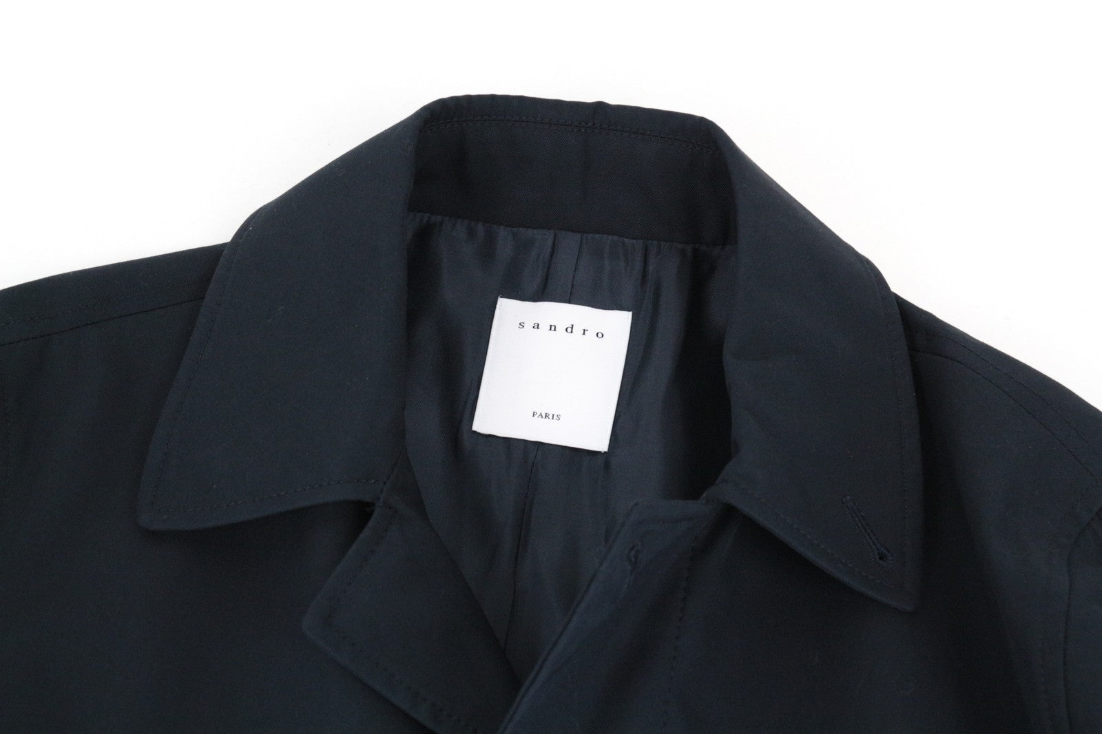 SANDRO S Men Coat Marine Blue Mac Town Trench Classic Slim Fit Notch RRP€385