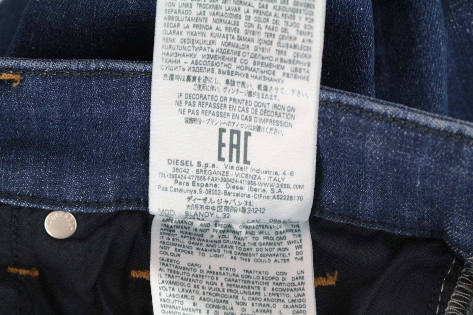 DIESEL Slandy 088AT W34/L32 Women Jeans Mid-Blue Distress Super Slim Skinny