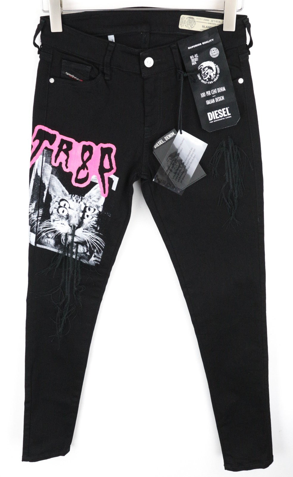 DIESEL Slandy-SP5 069KX W28/L32 Women Jeans Black Stretch Super Skinny Drawings
