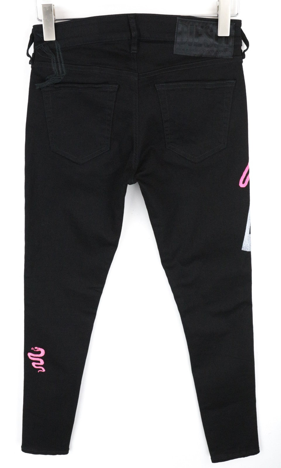 DIESEL Slandy-SP5 069KX W28/L32 Women Jeans Black Stretch Super Skinny Drawings