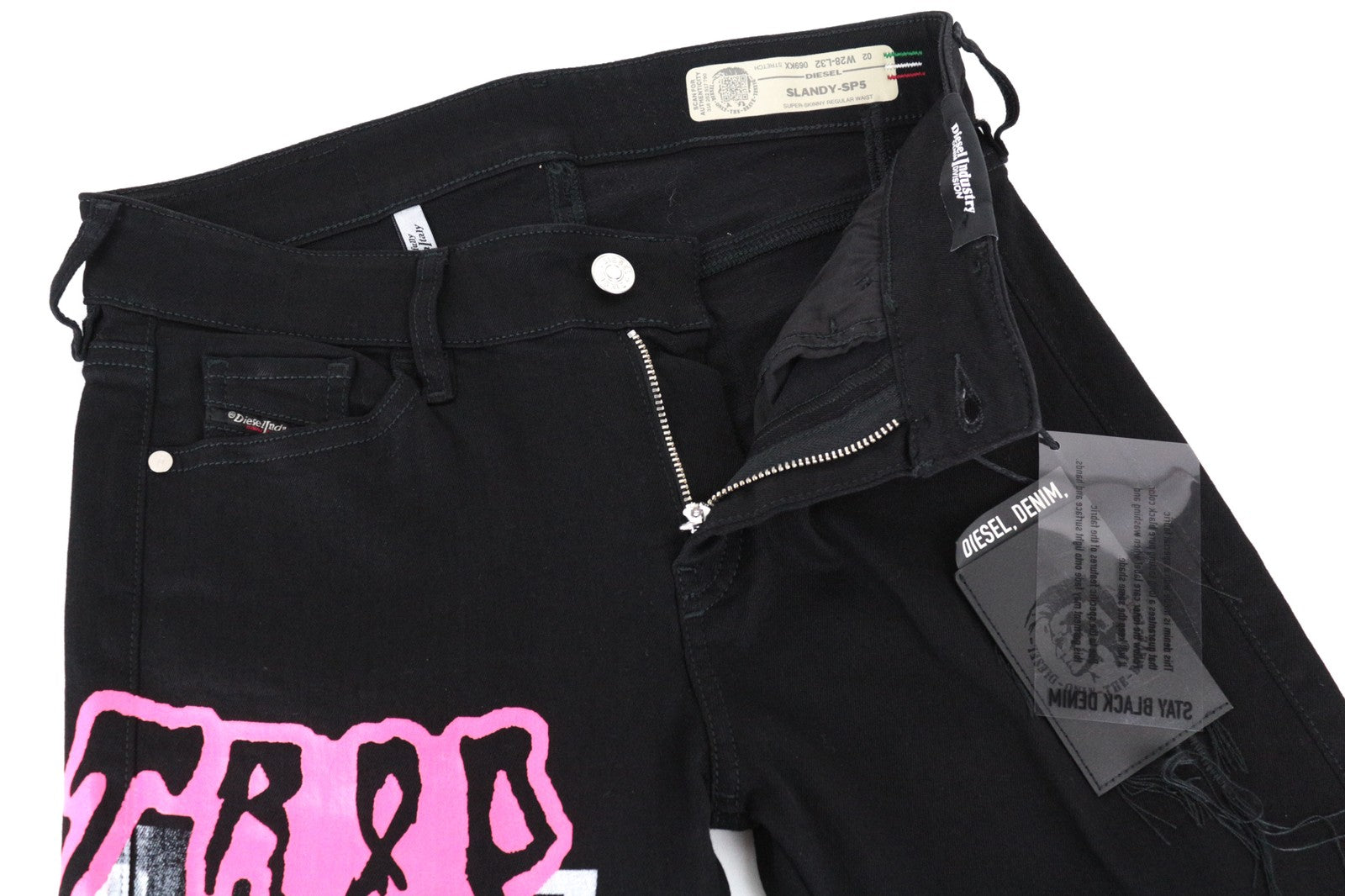 DIESEL Slandy-SP5 069KX W28/L32 Women Jeans Black Stretch Super Skinny Drawings