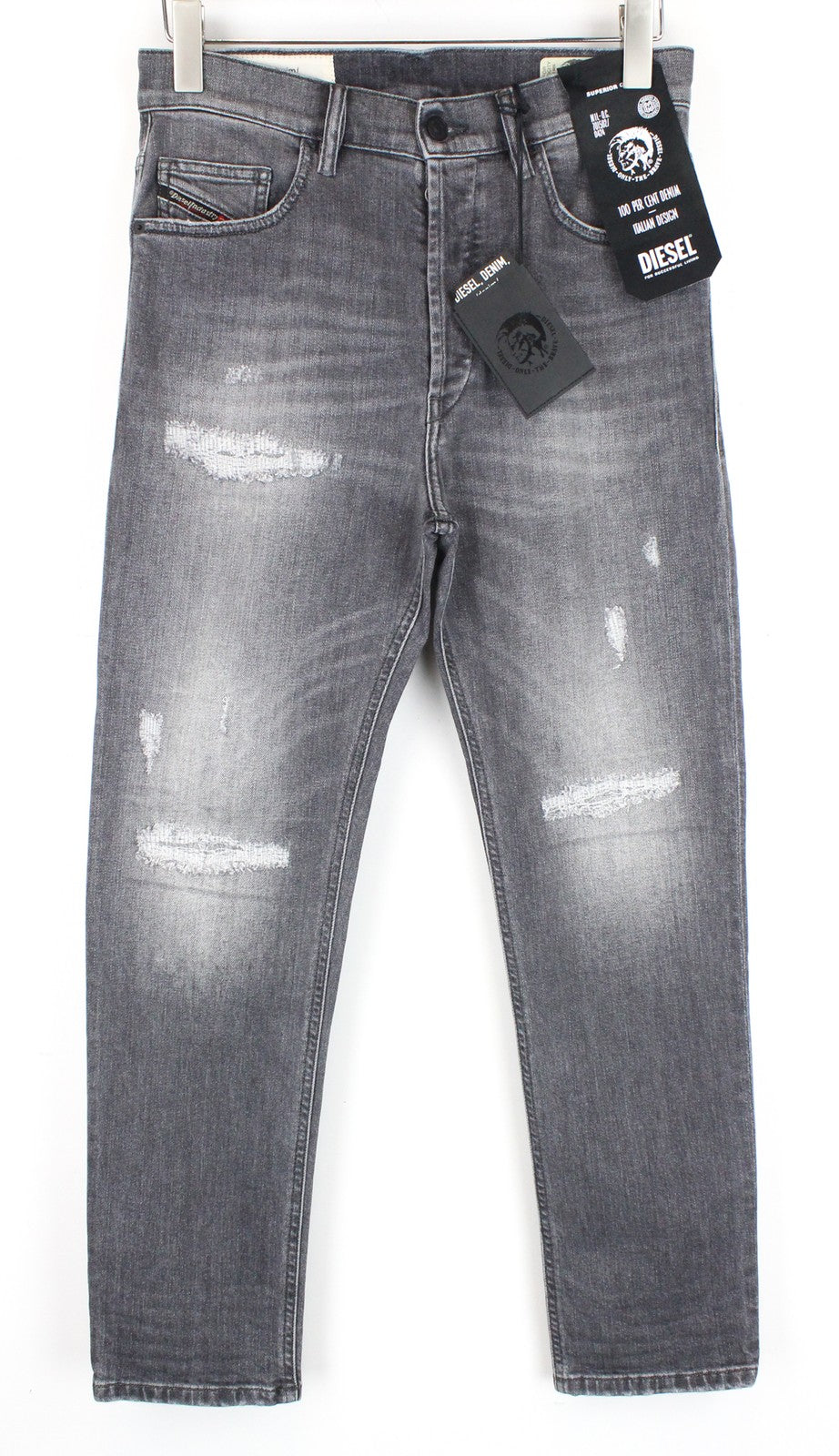 DIESEL D-Eetar 0890F W29/L30 Men Jeans Faded Grey Stretch Tapered Fit Distressed