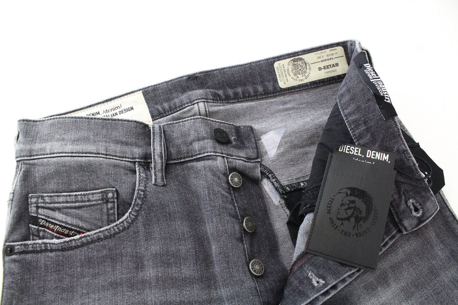 DIESEL D-Eetar 0890F W29/L30 Men Jeans Faded Grey Stretch Tapered Fit Distressed