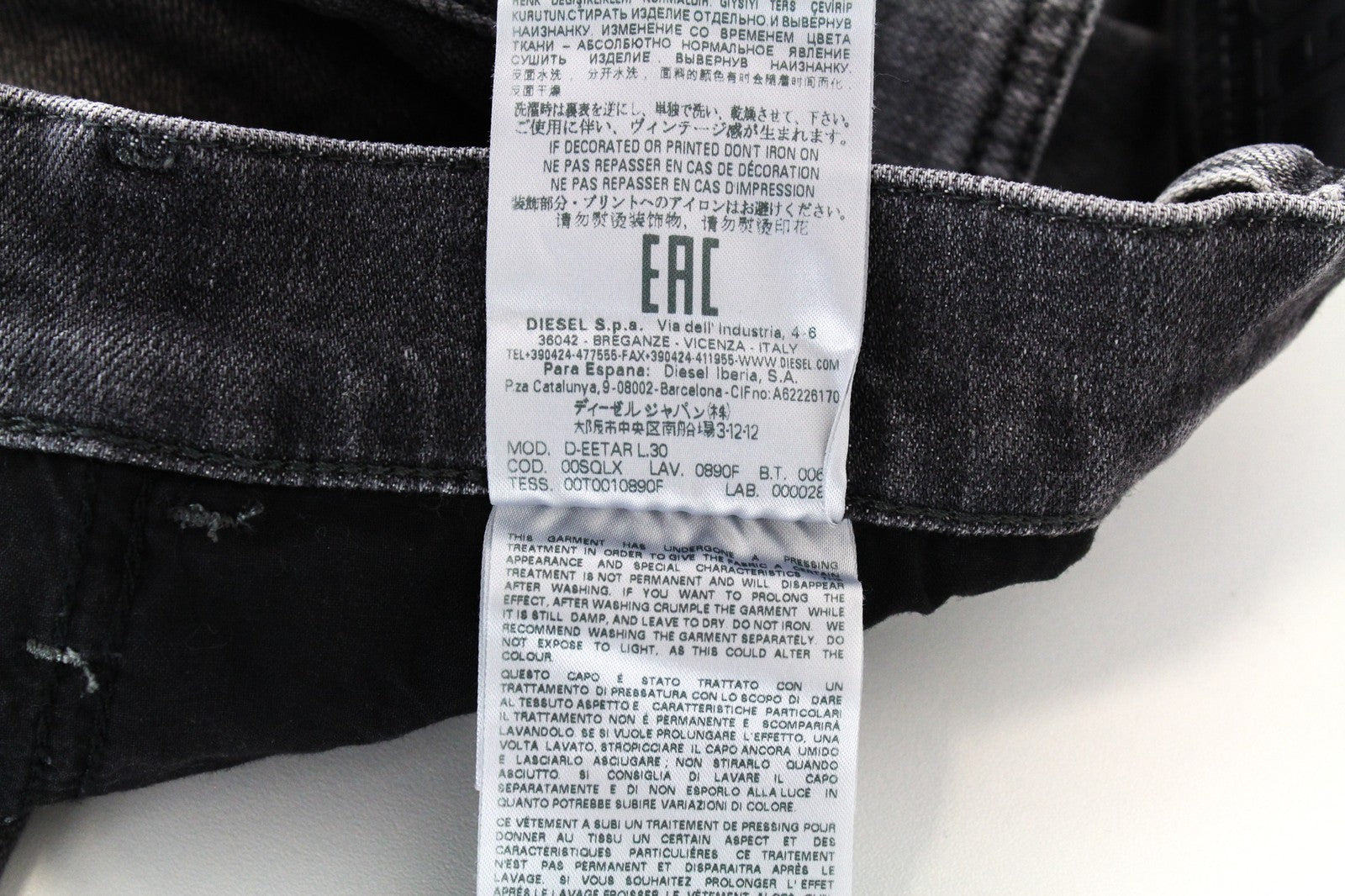 DIESEL D-Eetar 0890F W29/L30 Men Jeans Faded Grey Stretch Tapered Fit Distressed