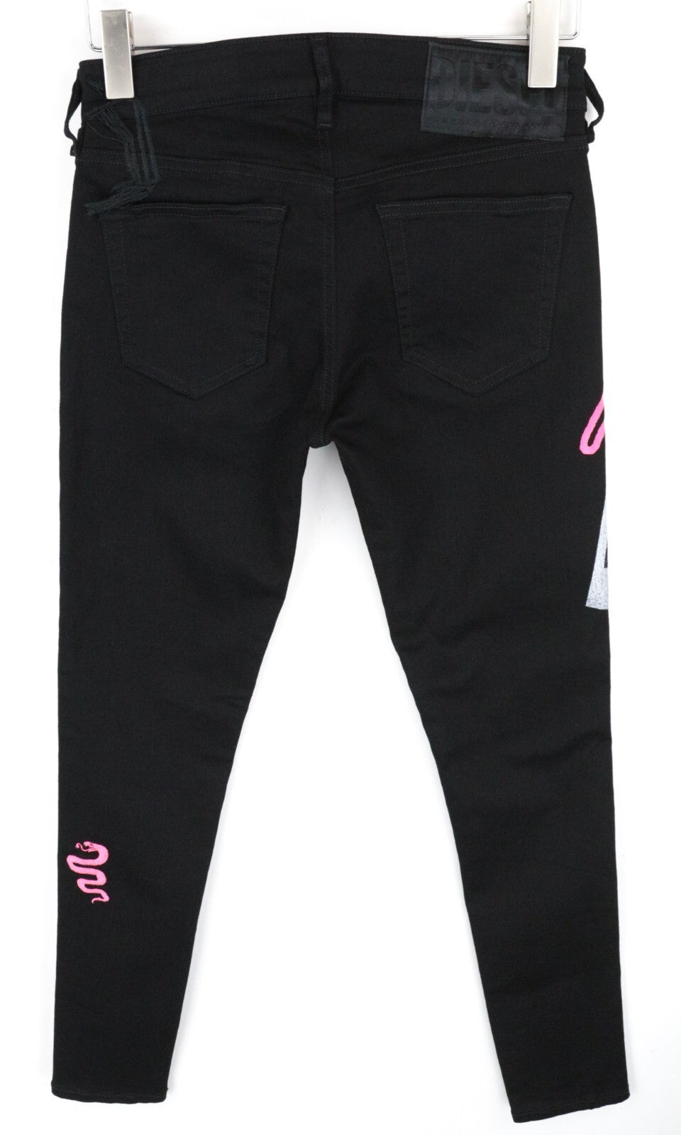 DIESEL Slandy-SP5 069KX W30/L32 Women Jeans Zip Super Skinny Stretch Print Black