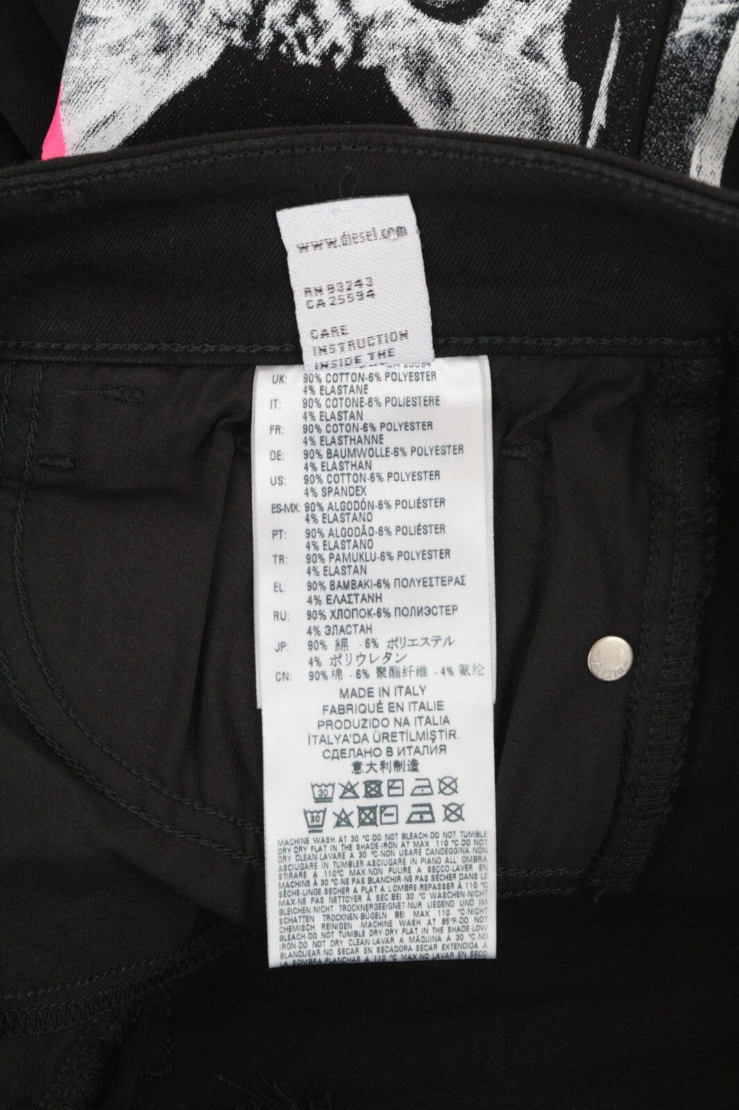 DIESEL Slandy-SP5 069KX W30/L32 Women Jeans Zip Super Skinny Stretch Print Black