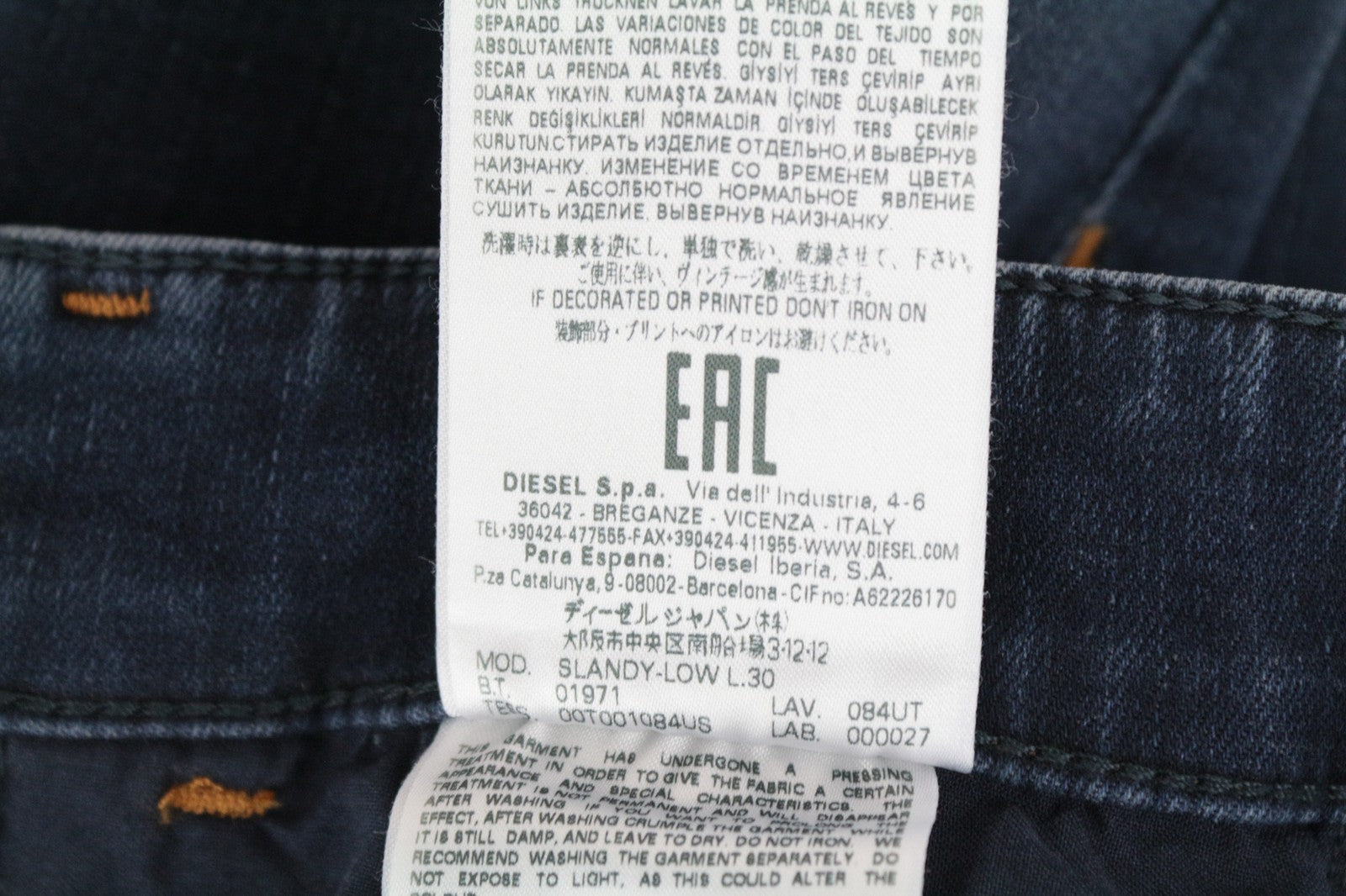 DIESEL Slandy-Low 084UT W30/L30 Women Jeans Stretchy Dark Blue Super Slim Skinny