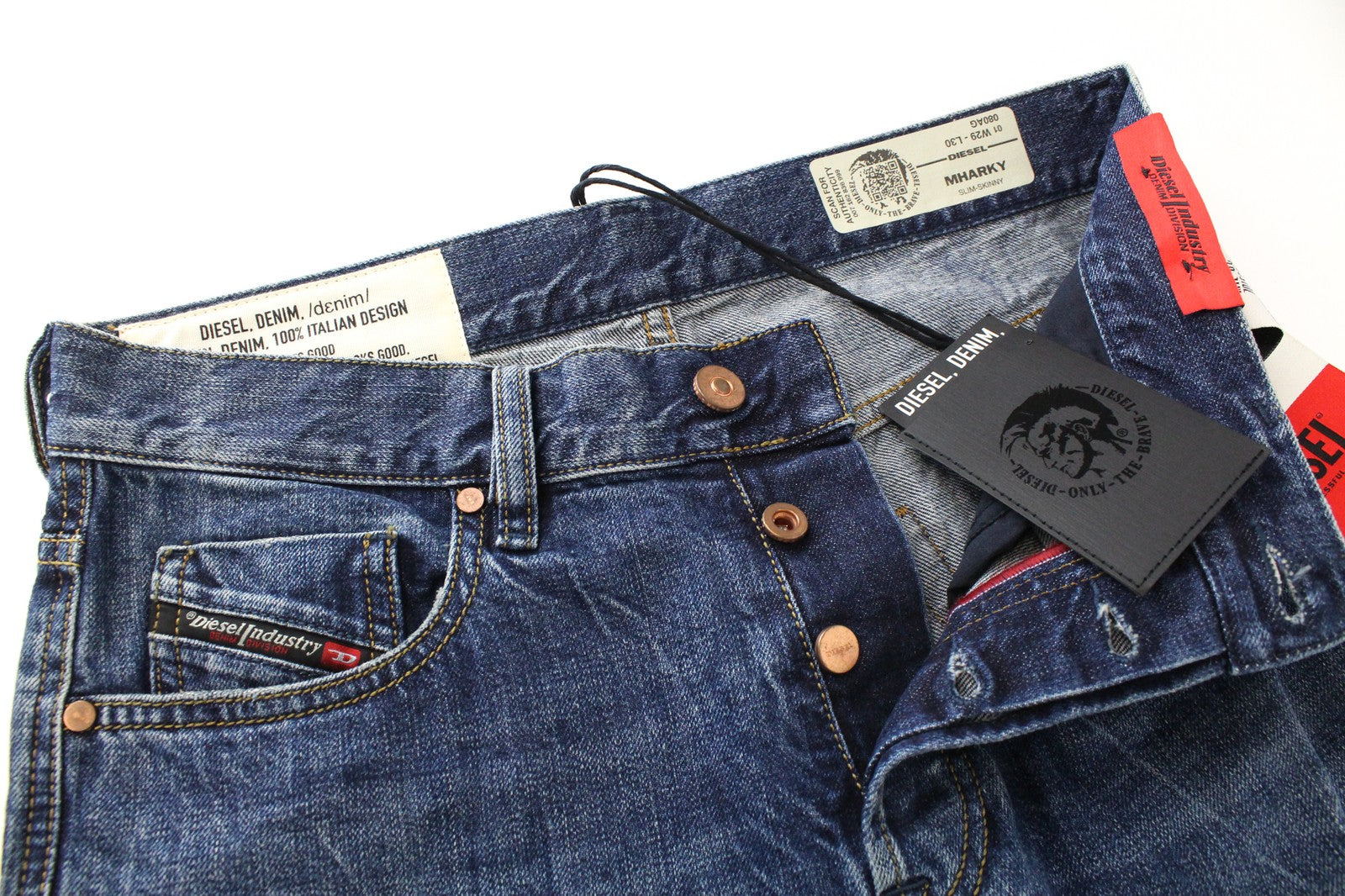 DIESEL Mharky 080AG W29/L30 Men Jeans Slim Skinny Distressed Blue Stone Washed