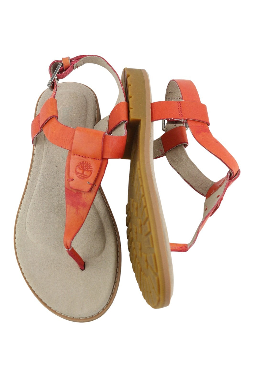 TIMBERLAND A23UF Women Sandals EU36 Orange Leather Open Toe Flat Buckle Casual
