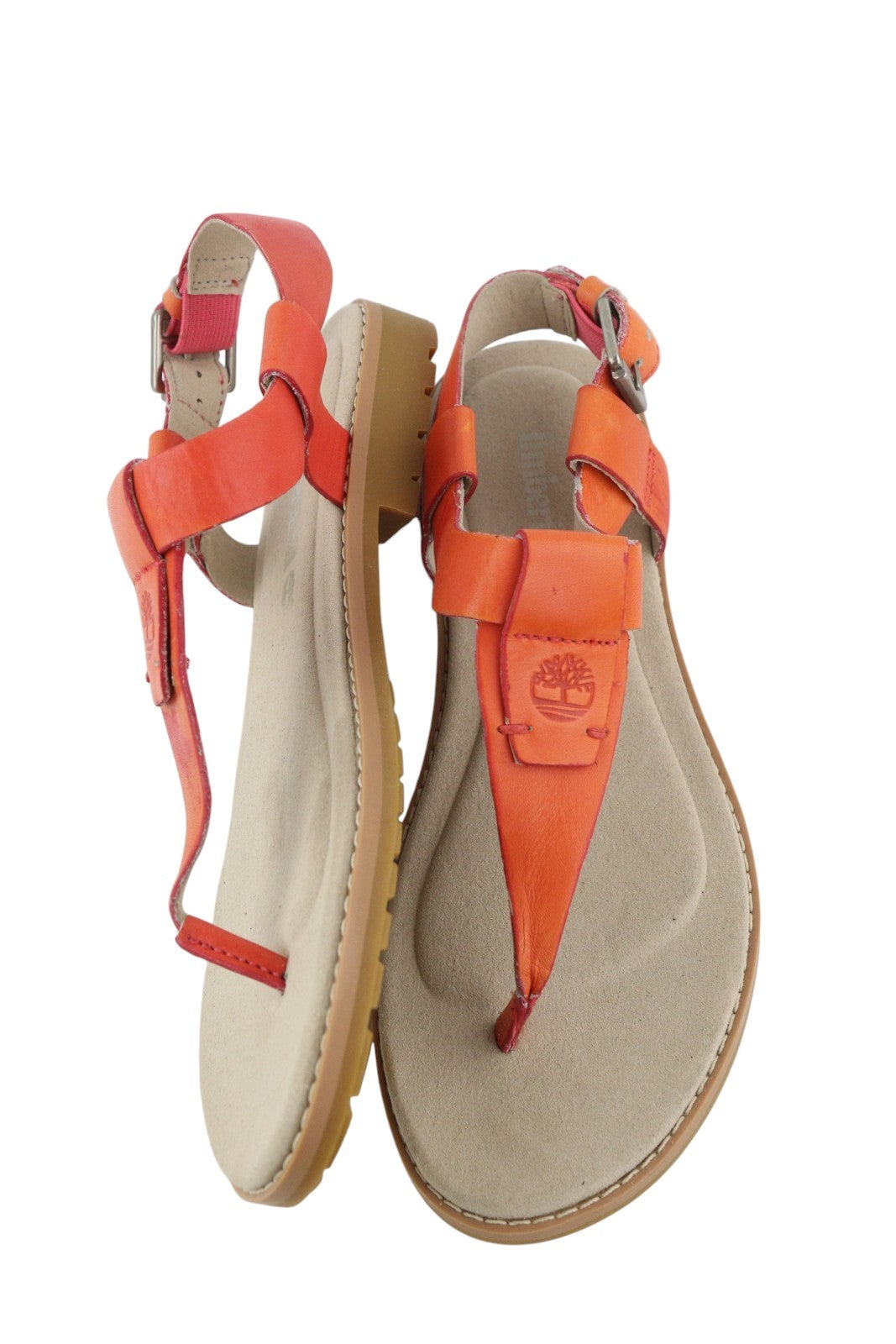 TIMBERLAND A23UF Women Sandals EU36 Orange Leather Open Toe Flat Buckle Casual