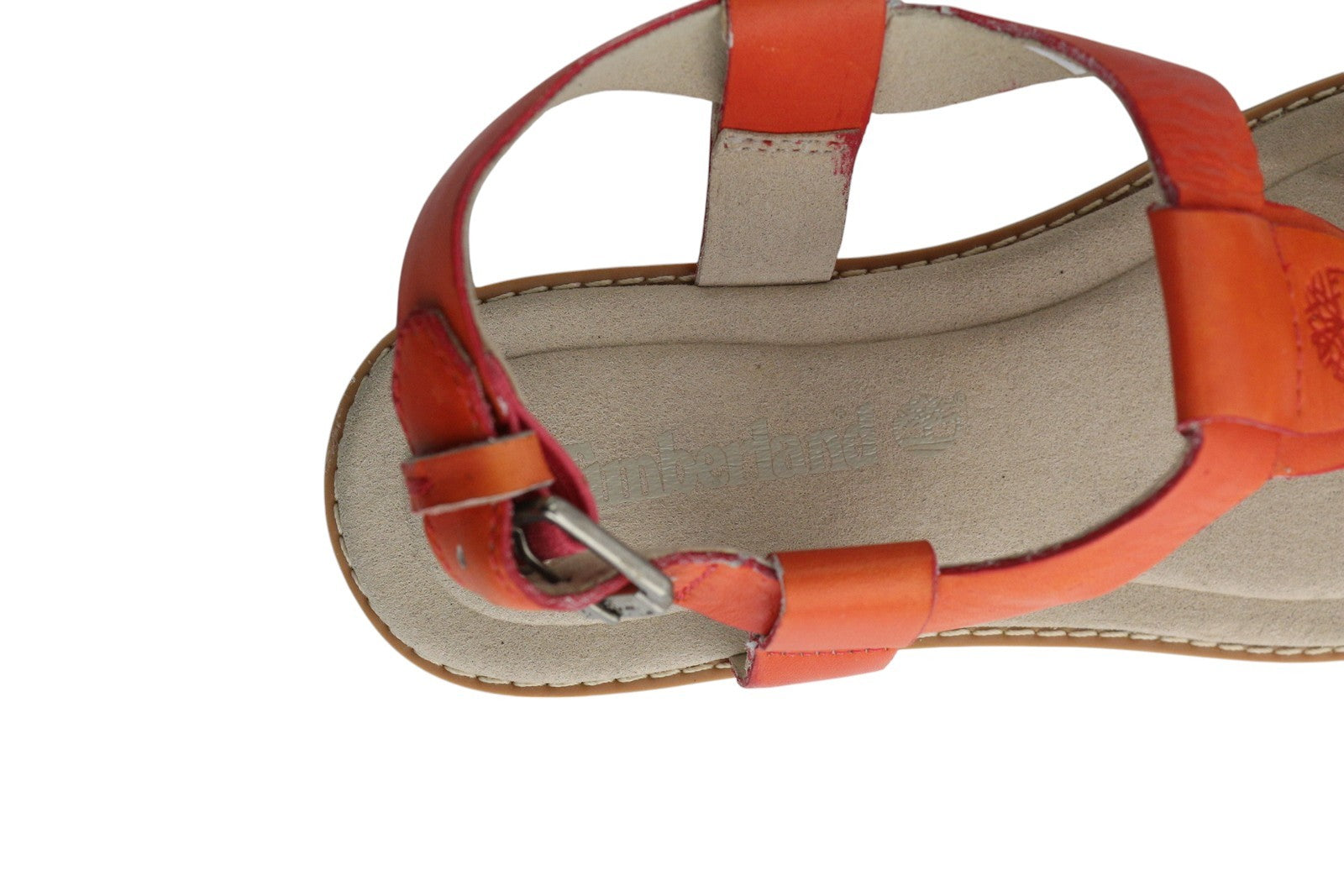 TIMBERLAND A23UF Women Sandals EU36 Orange Leather Open Toe Flat Buckle Casual