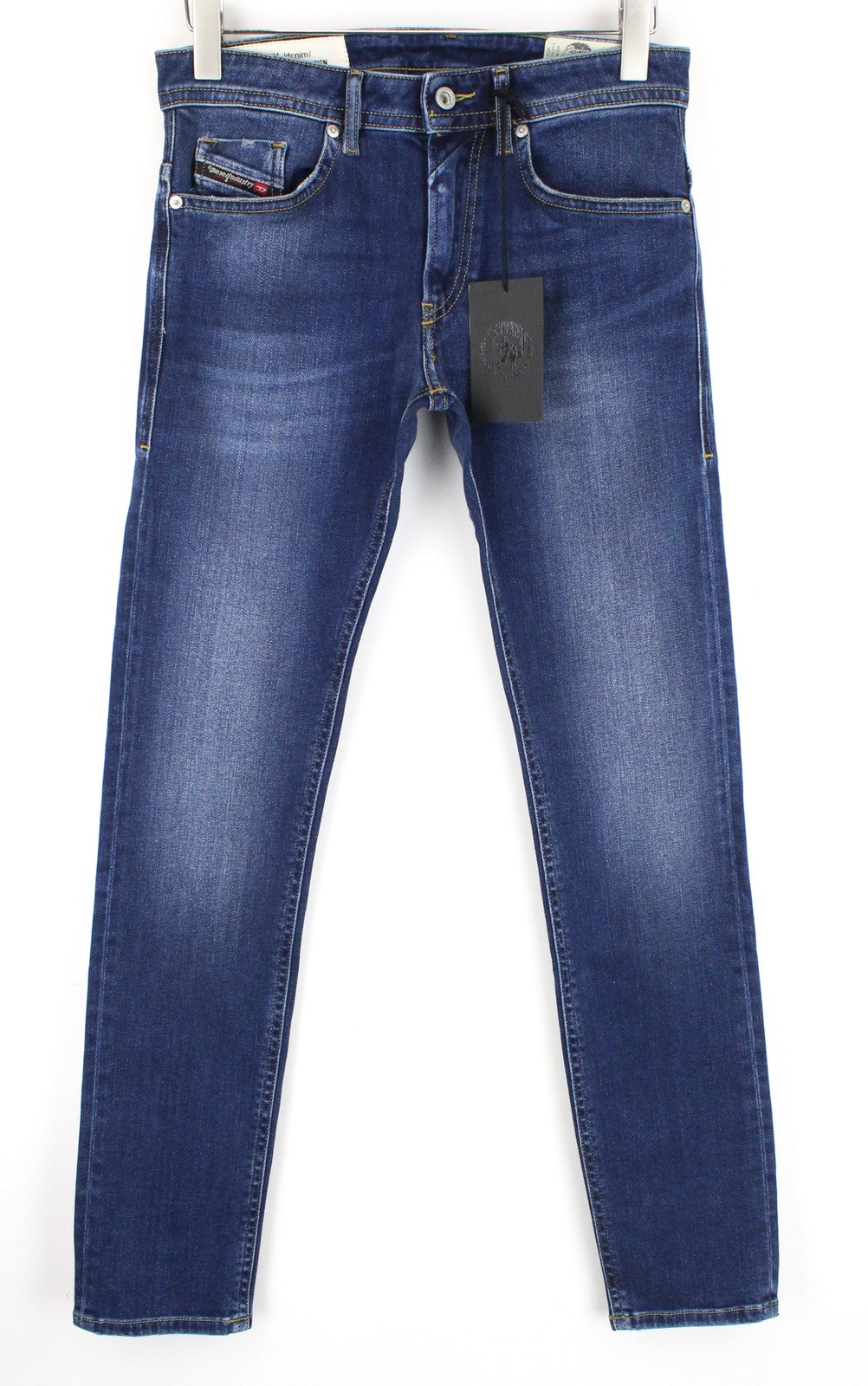 DIESEL Thommer 0870F W28/L32 vyriški džinsai, aptempti, mėlyni, su užtrauktuku ir išblukę. 