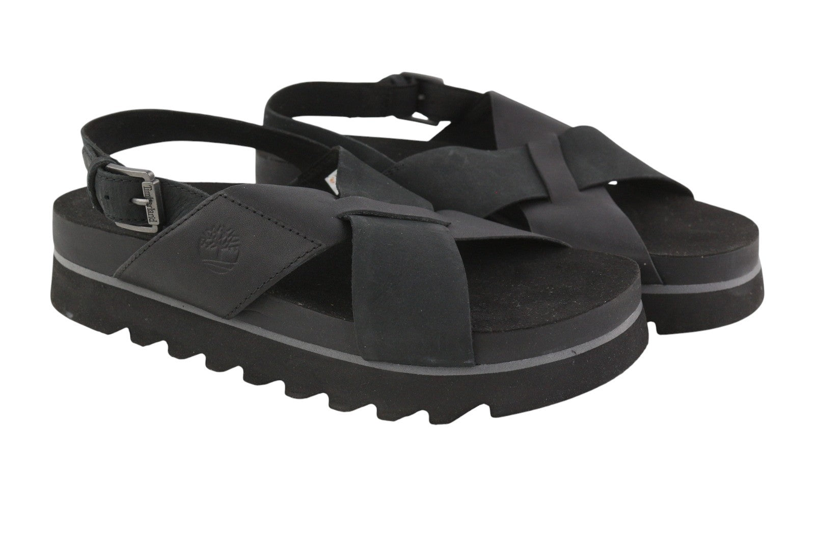 TIMBERLAND A23FE Women Sandals EU39 Black Leather Platform Soles Buckle Logo