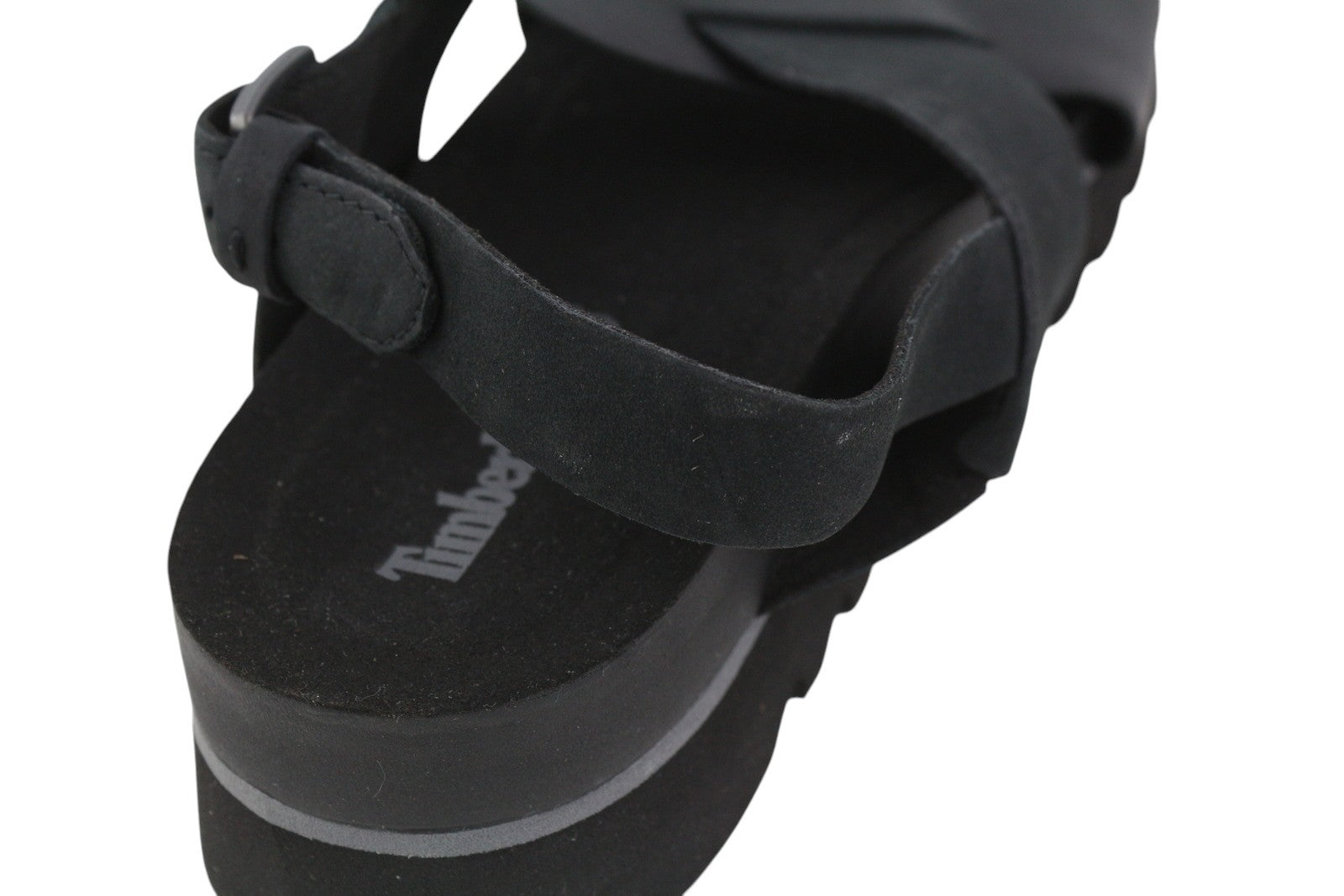 TIMBERLAND A23FE Women Sandals EU39 Black Leather Platform Soles Buckle Logo