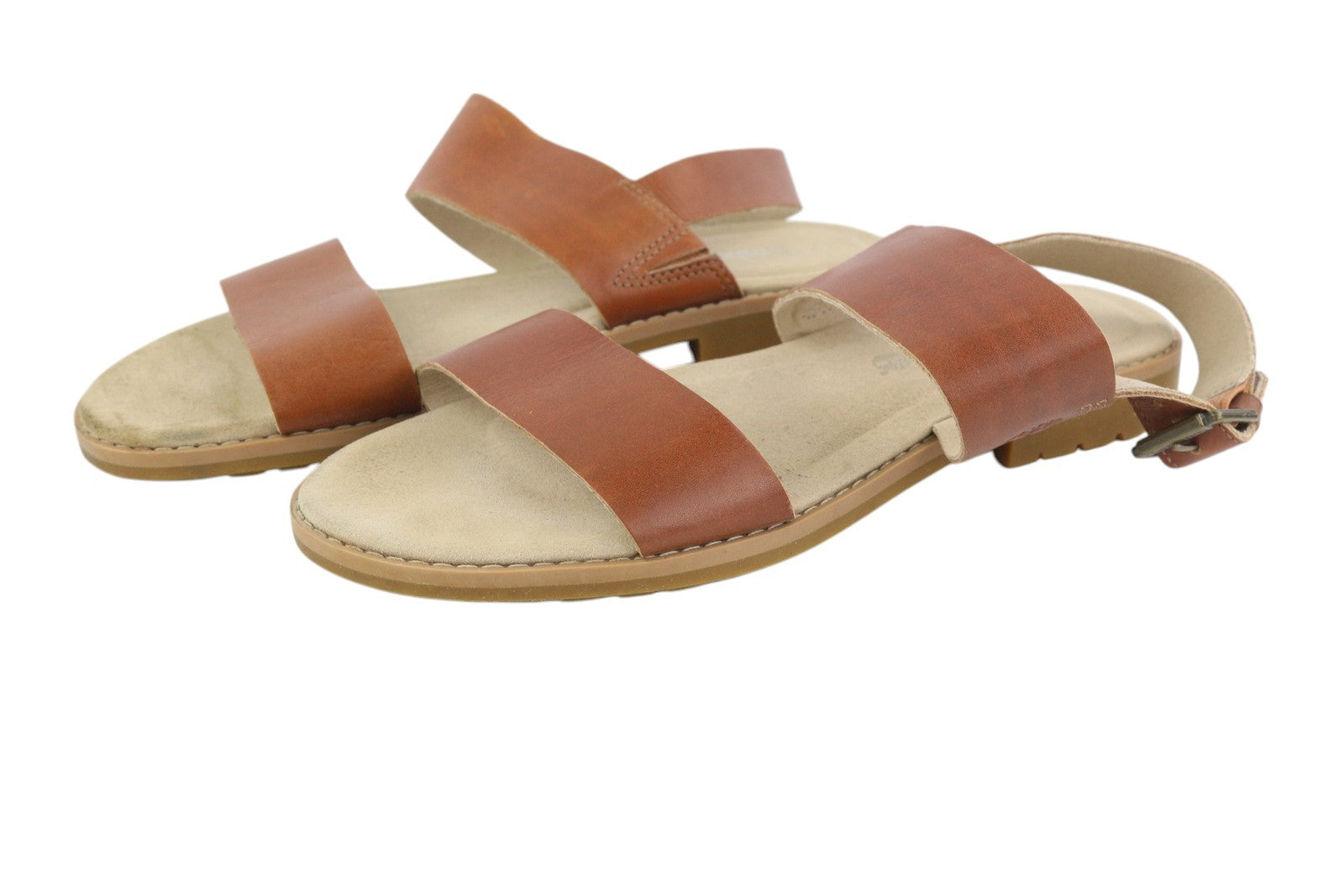 TIMBERLAND A23VZ Women Sandals EU36 Brown Leather Open Toe Flats Logo Casual