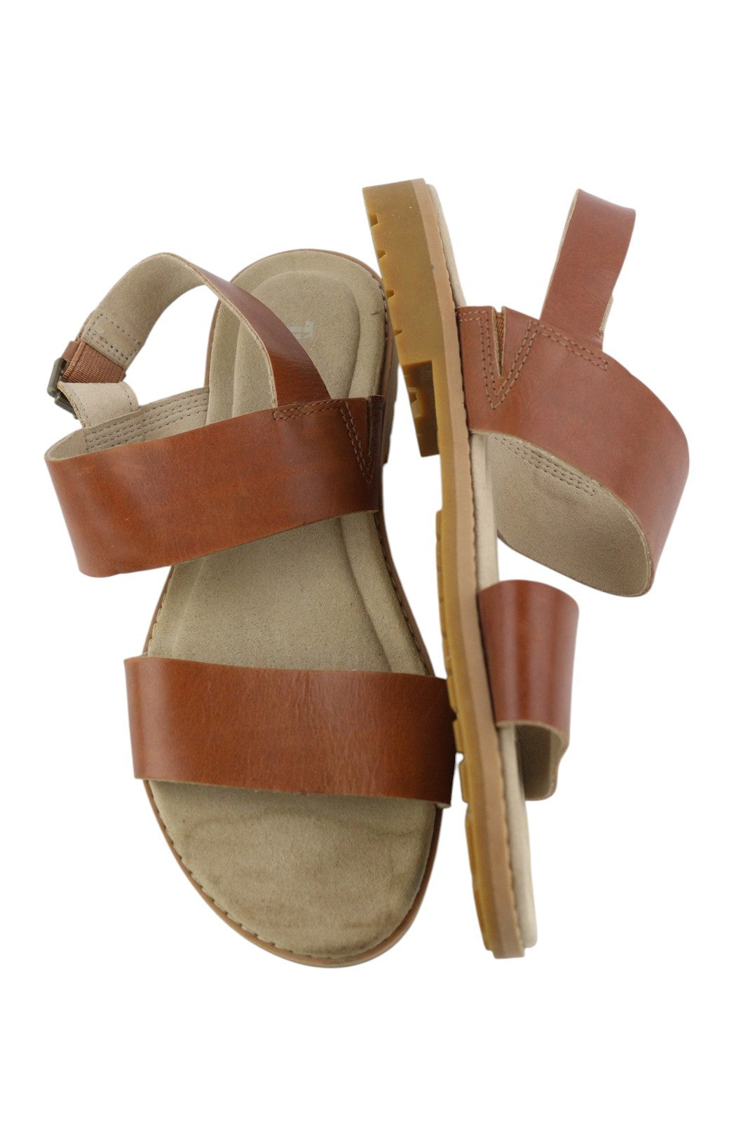 TIMBERLAND A23VZ Women Sandals EU36 Brown Leather Open Toe Flats Logo Casual