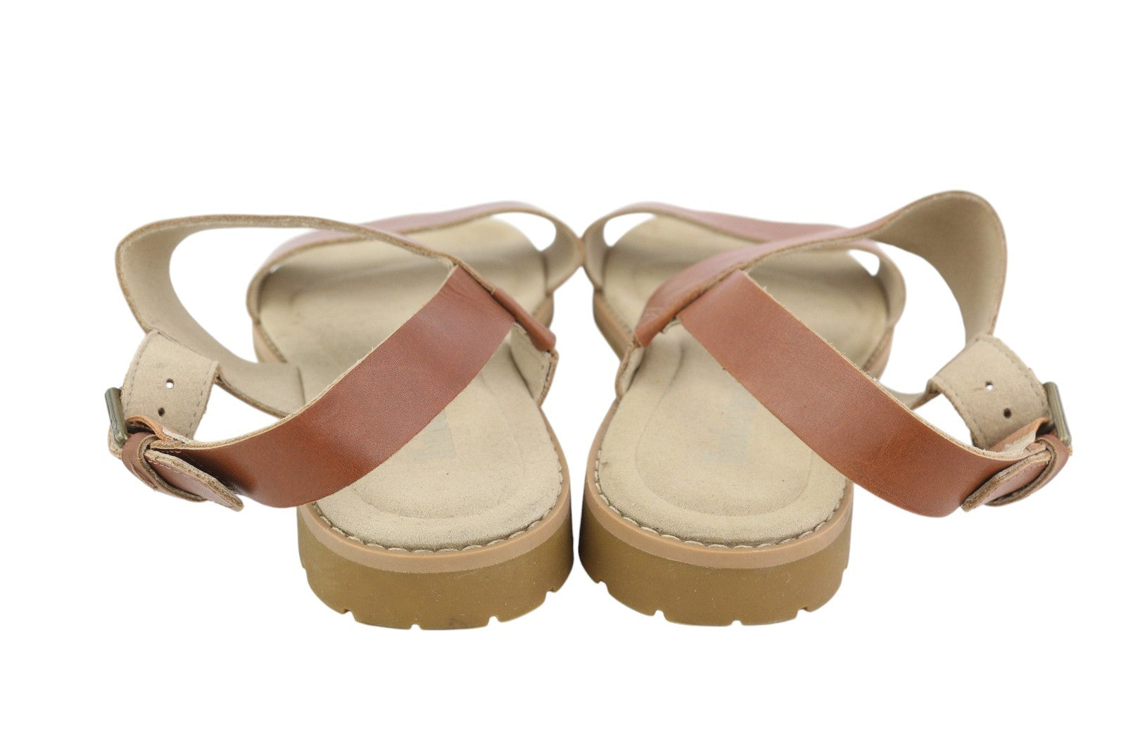 TIMBERLAND A23VZ Women Sandals EU36 Brown Leather Open Toe Flats Logo Casual