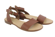 TIMBERLAND A1PCY Women Sandals EU38/38.5 Brown Leather Open Toe Flats Buckle