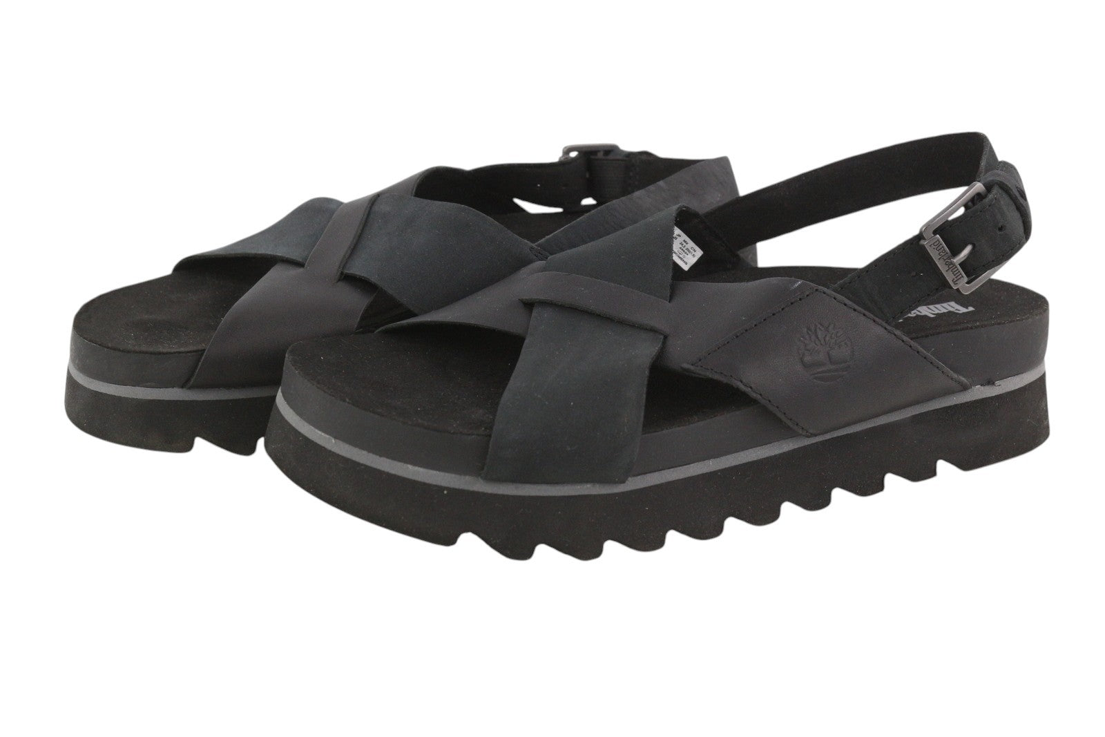 TIMBERLAND A23FE Women Sandals EU39 Black Leather Platform Soles Buckle Logo