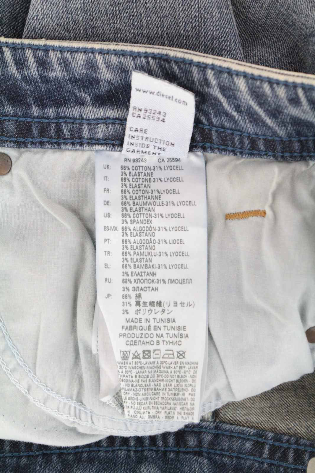 DIESEL Thommer 084UX W28/L32 Men Jeans Zip Fly Stone Washed Slim Skinny Stained