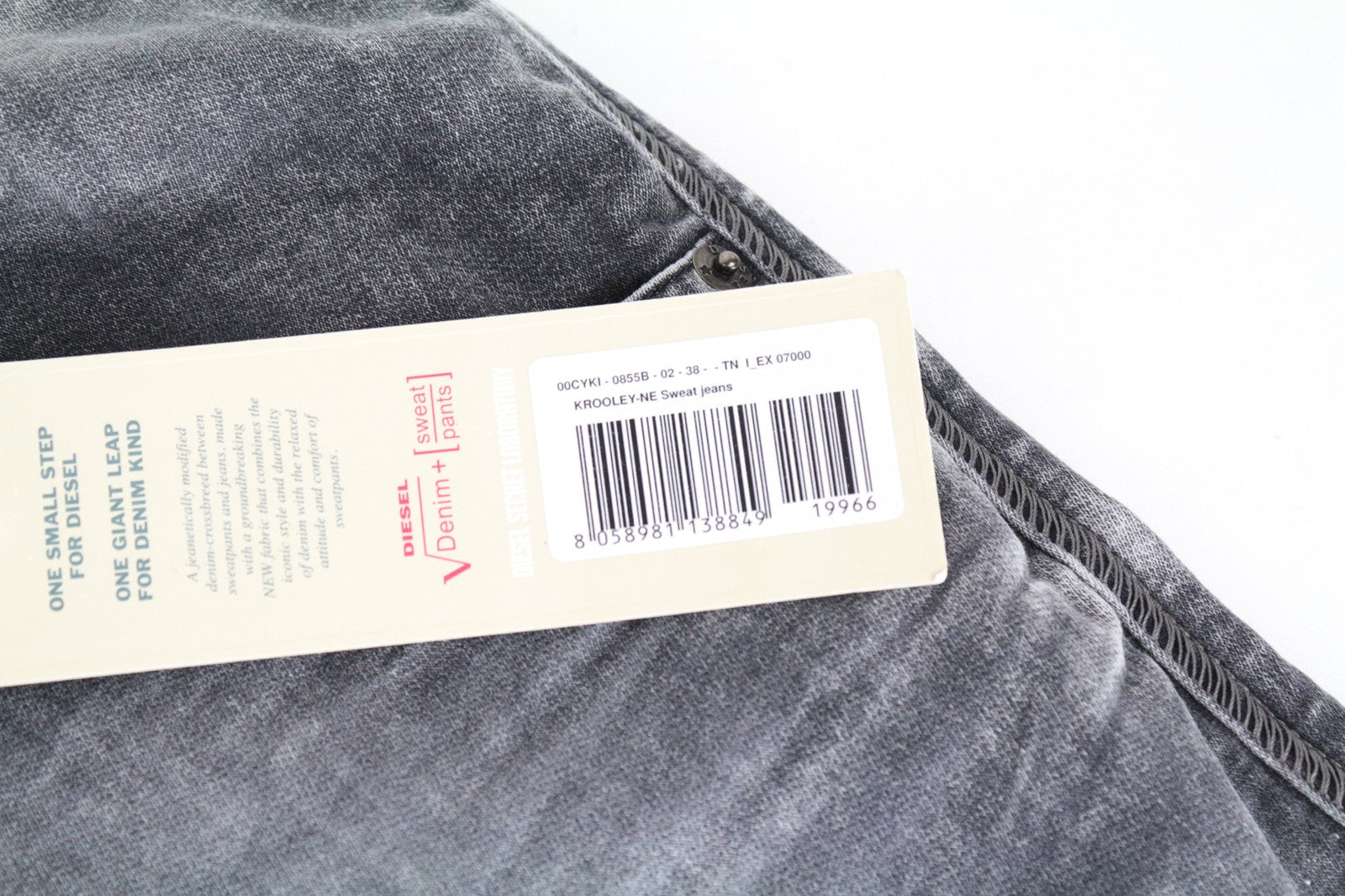 DIESEL Krooley-Ne 0855B W38 Men Jeans Sweat Jogg Faded Out Tapered Denim Grey