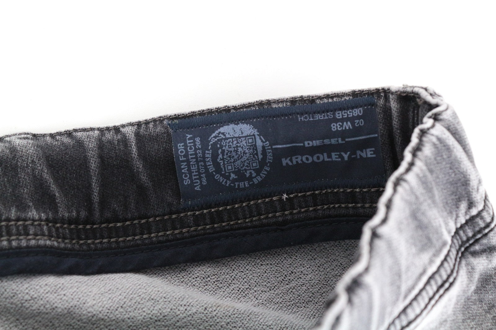 DIESEL Krooley-Ne 0855B W38 Men Jeans Sweat Jogg Faded Out Tapered Denim Grey