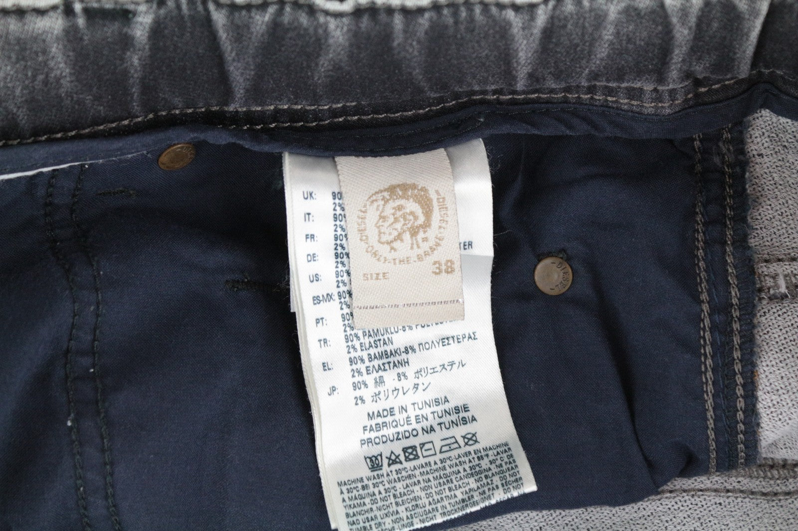 DIESEL Krooley-Ne 0855B W38 Men Jeans Sweat Jogg Faded Out Tapered Denim Grey