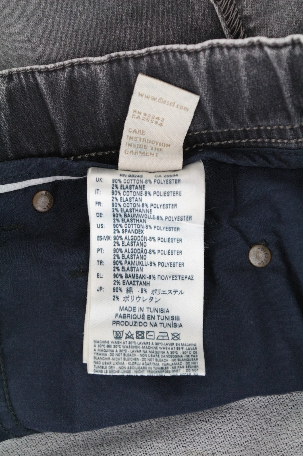 DIESEL Krooley-Ne 0855B W38 Men Jeans Sweat Jogg Faded Out Tapered Denim Grey