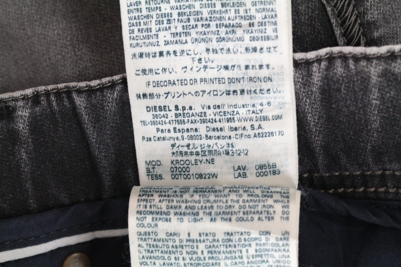 DIESEL Krooley-Ne 0855B W38 Men Jeans Sweat Jogg Faded Out Tapered Denim Grey