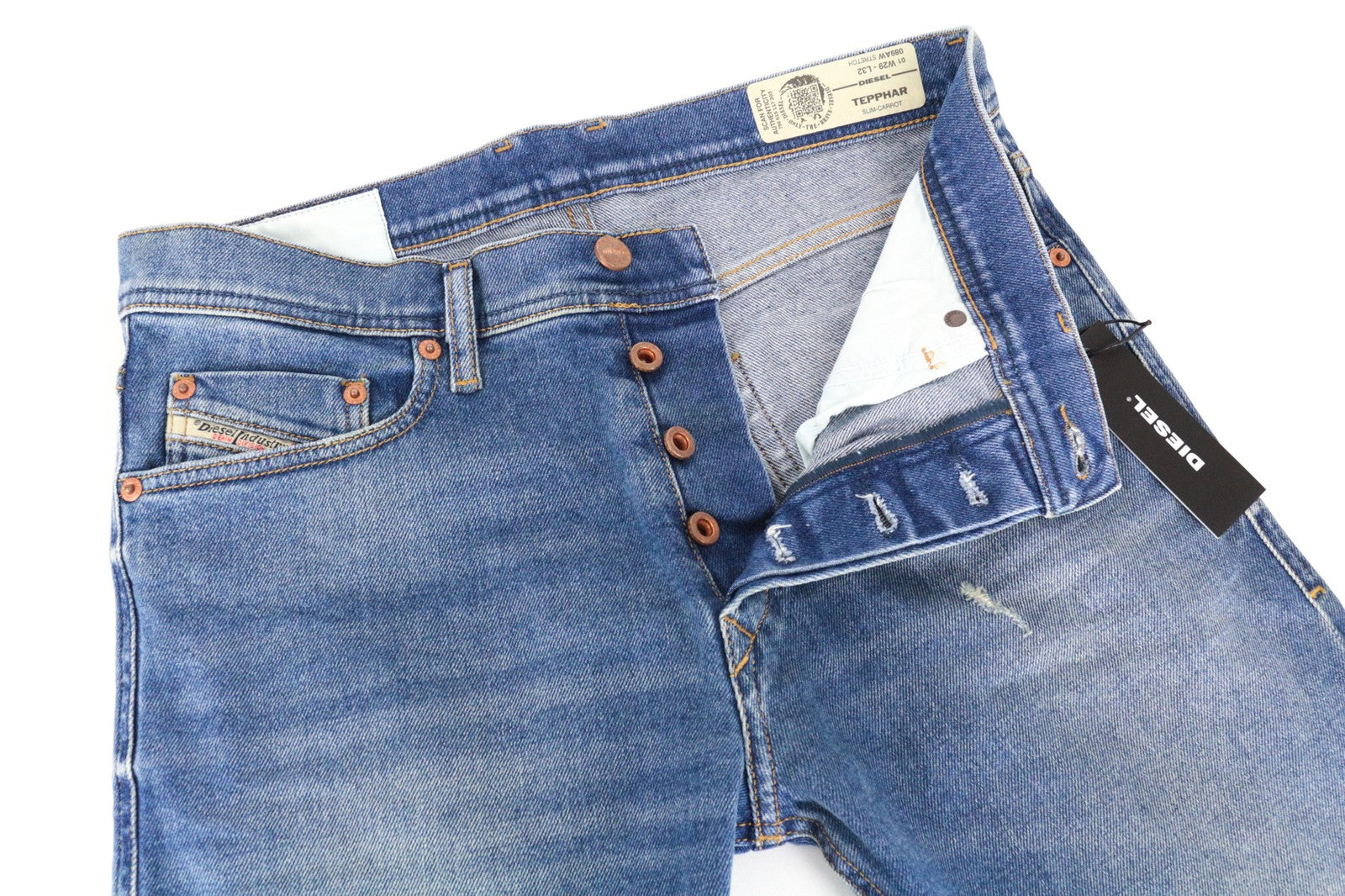 DIESEL Tepphar 089AW W29/L32 Men Jeans Slim Carrot Distressed Stained Denim