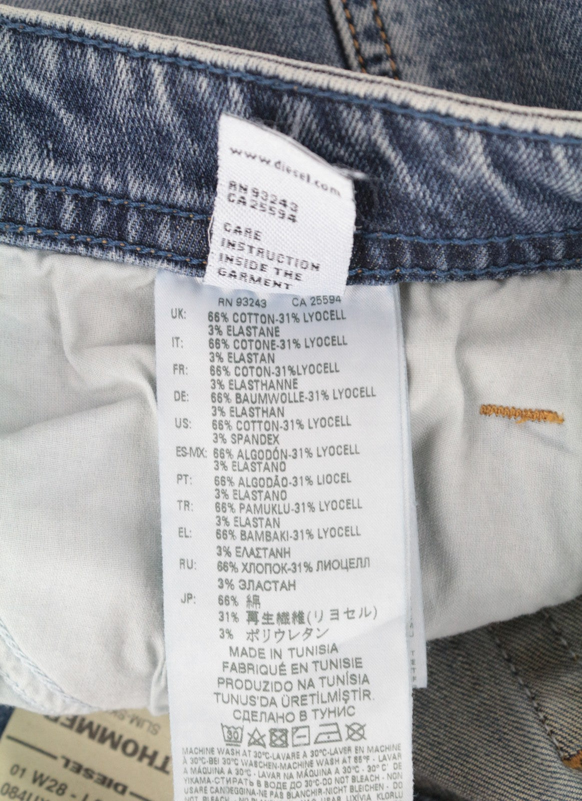 DIESEL Thommer 084UX W28/L30 Men Jeans Slim-Skinny Stained Zip Fly Stone Washed