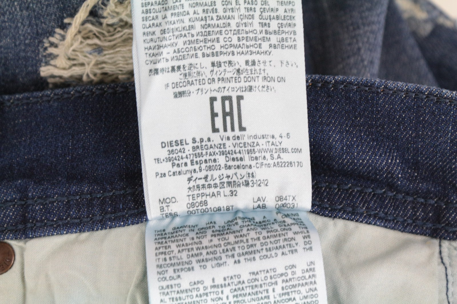 DIESEL Tepphar 084TX W29/L32 Men Jeans Slim Carrot Fit Distressed Aged Look Blue