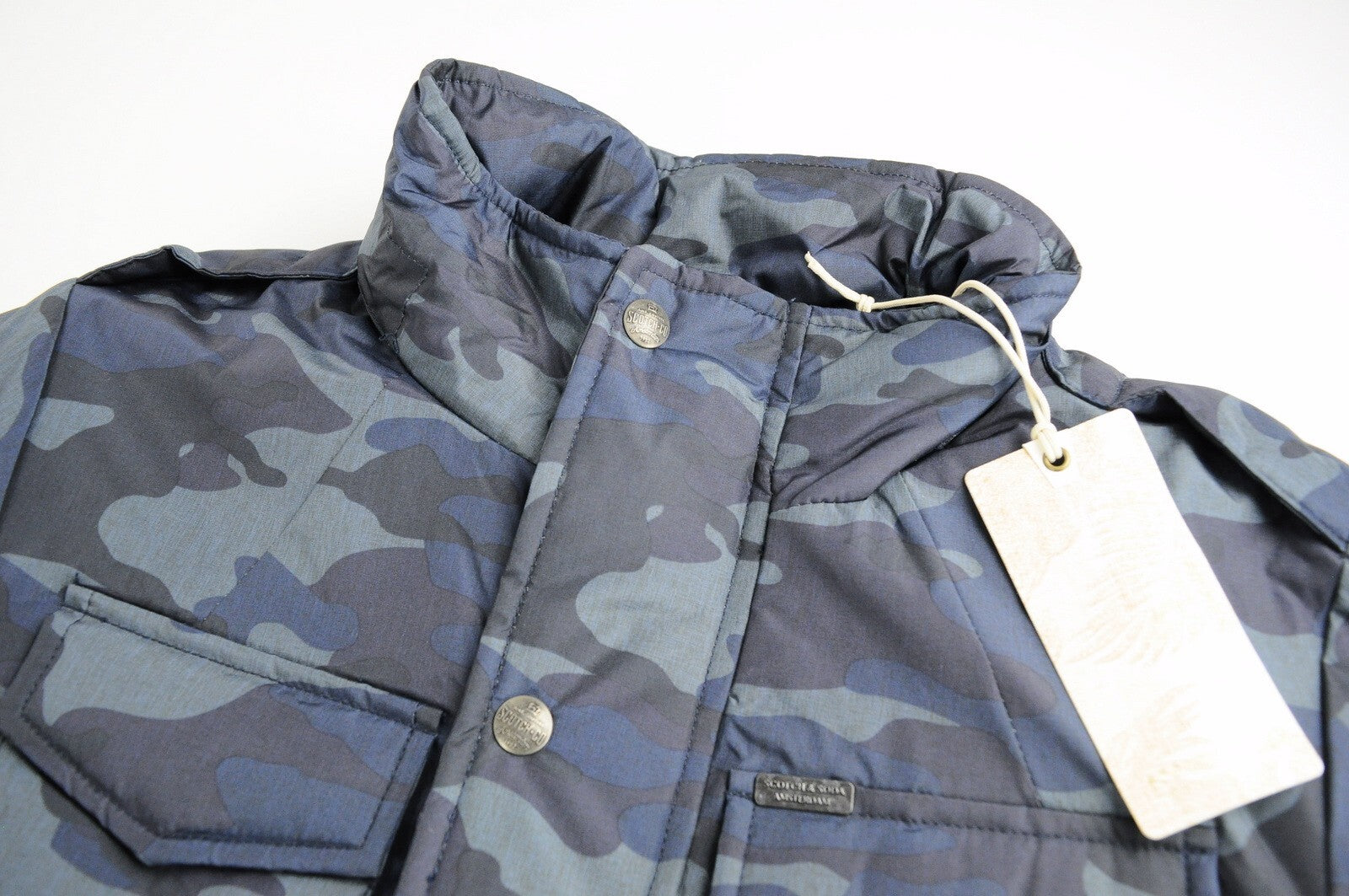 SCOTCH & SODA  Couture Mens Jacket S Military Blue Lined Hooded Snaps