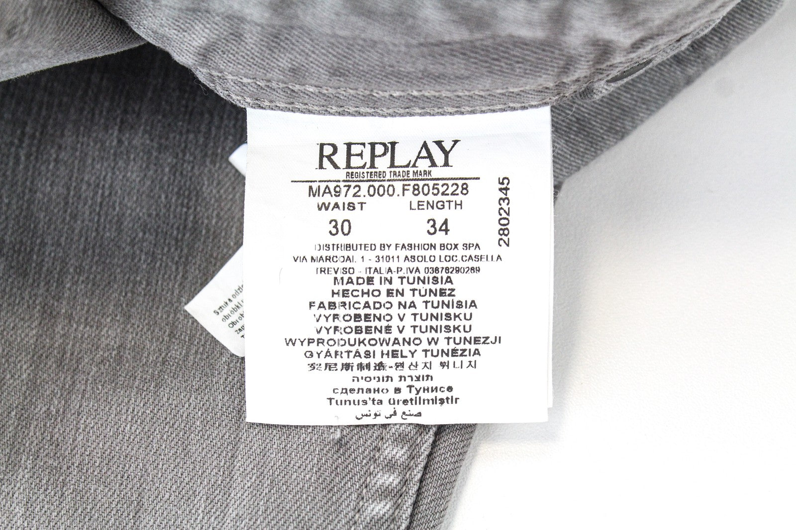 REPLAY Grover Men's Jeans W30/L34 Denim Button-Fly Straight Fit Grey Stretch