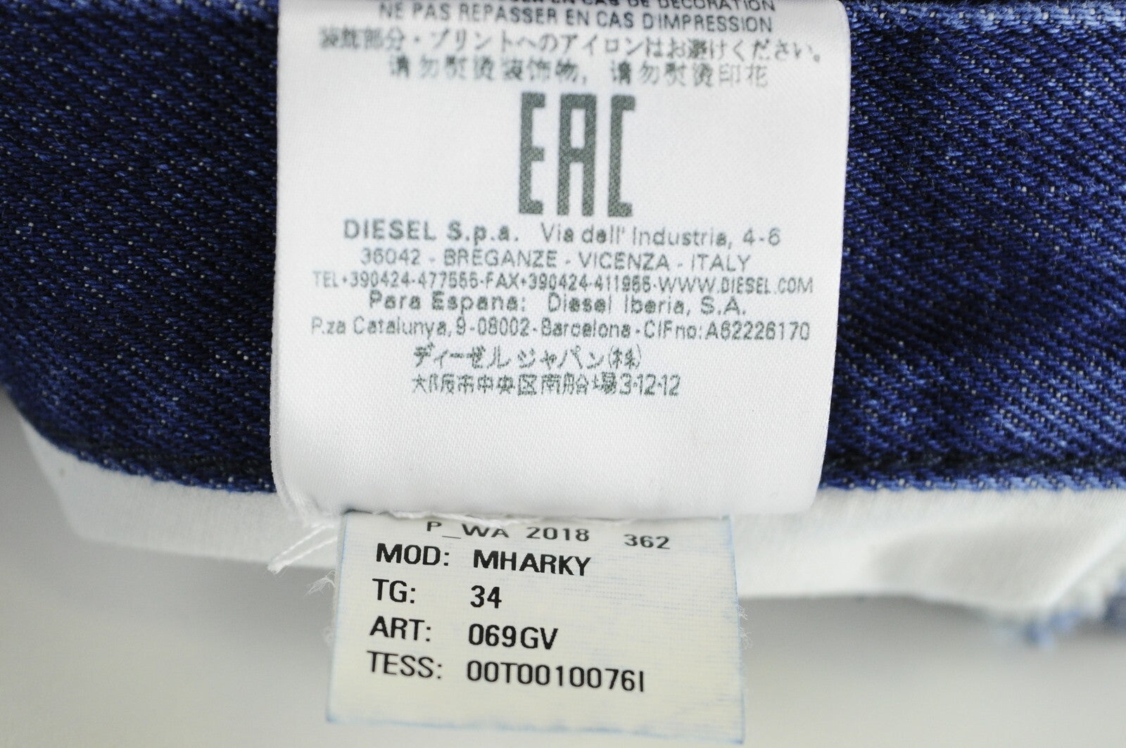 DIESEL Mharky 069GV vyriški džinsai W34 tamsiai mėlyni su sagomis 