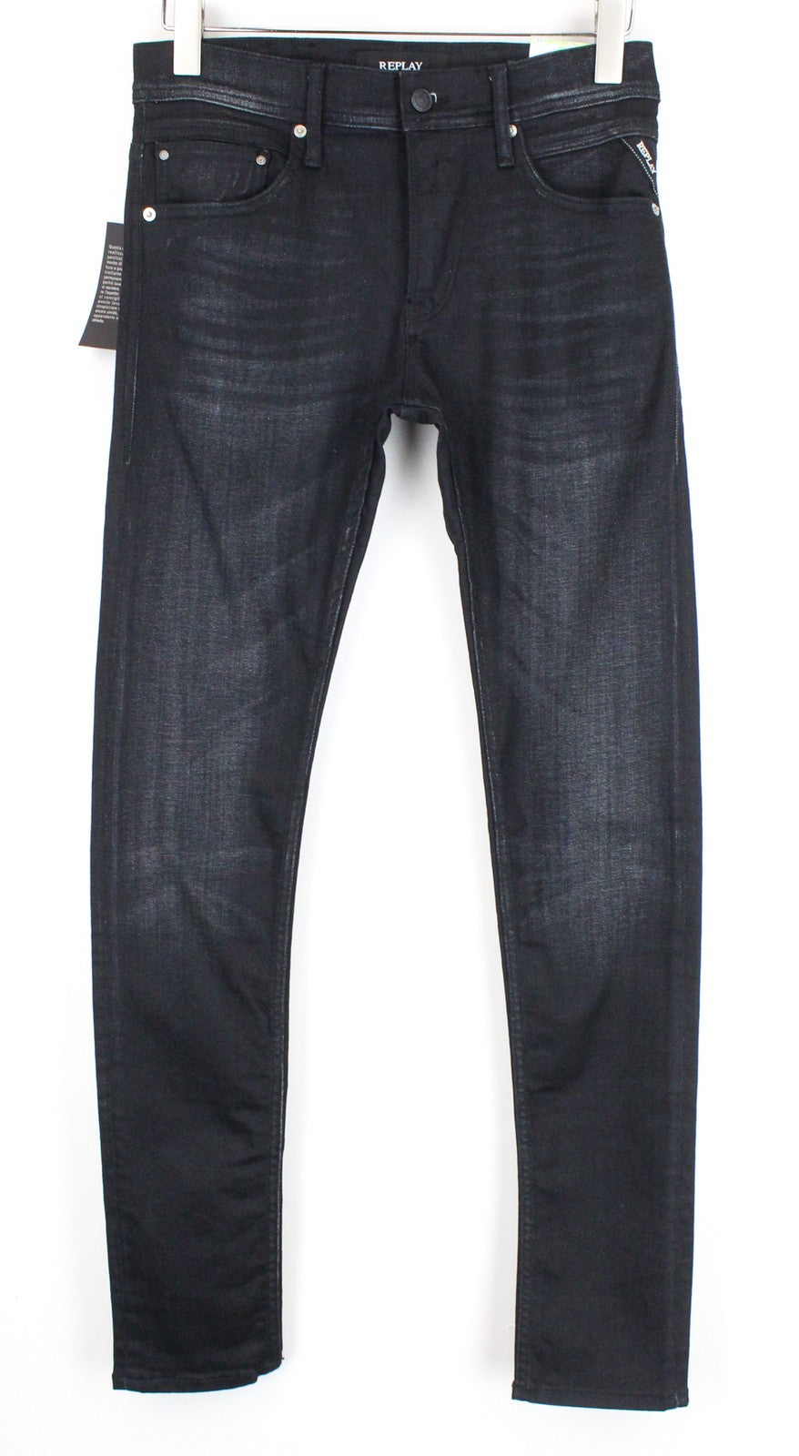 REPLAY Jondrill Men's Jeans W29/L32 Skinny Fit Coated Black Blue Stretch Denim