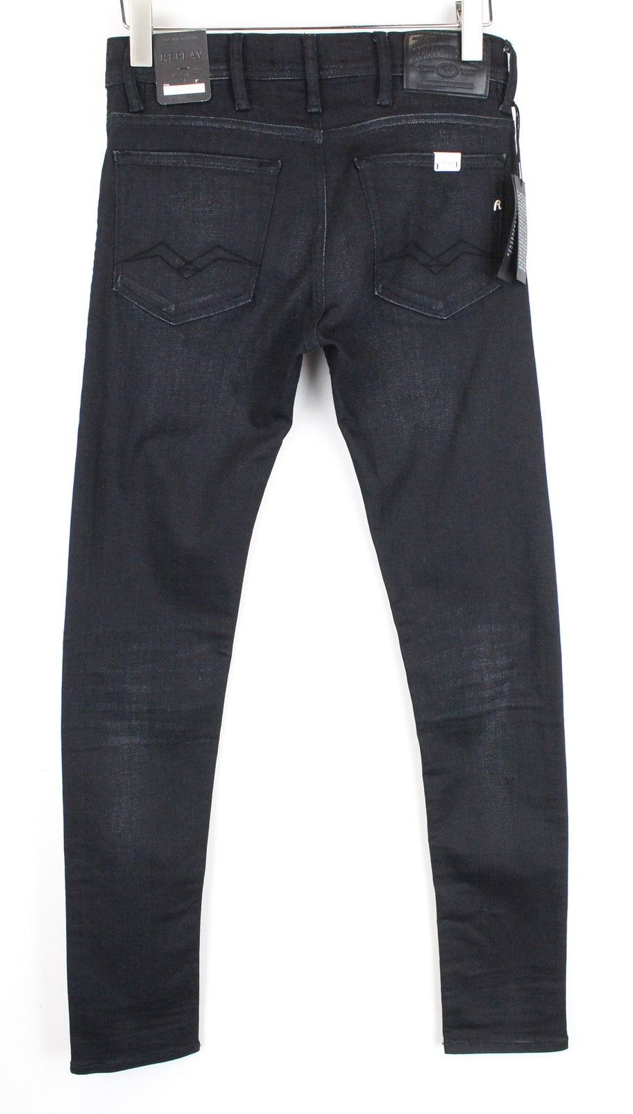 REPLAY Jondrill Men's Jeans W29/L32 Skinny Fit Coated Black Blue Stretch Denim