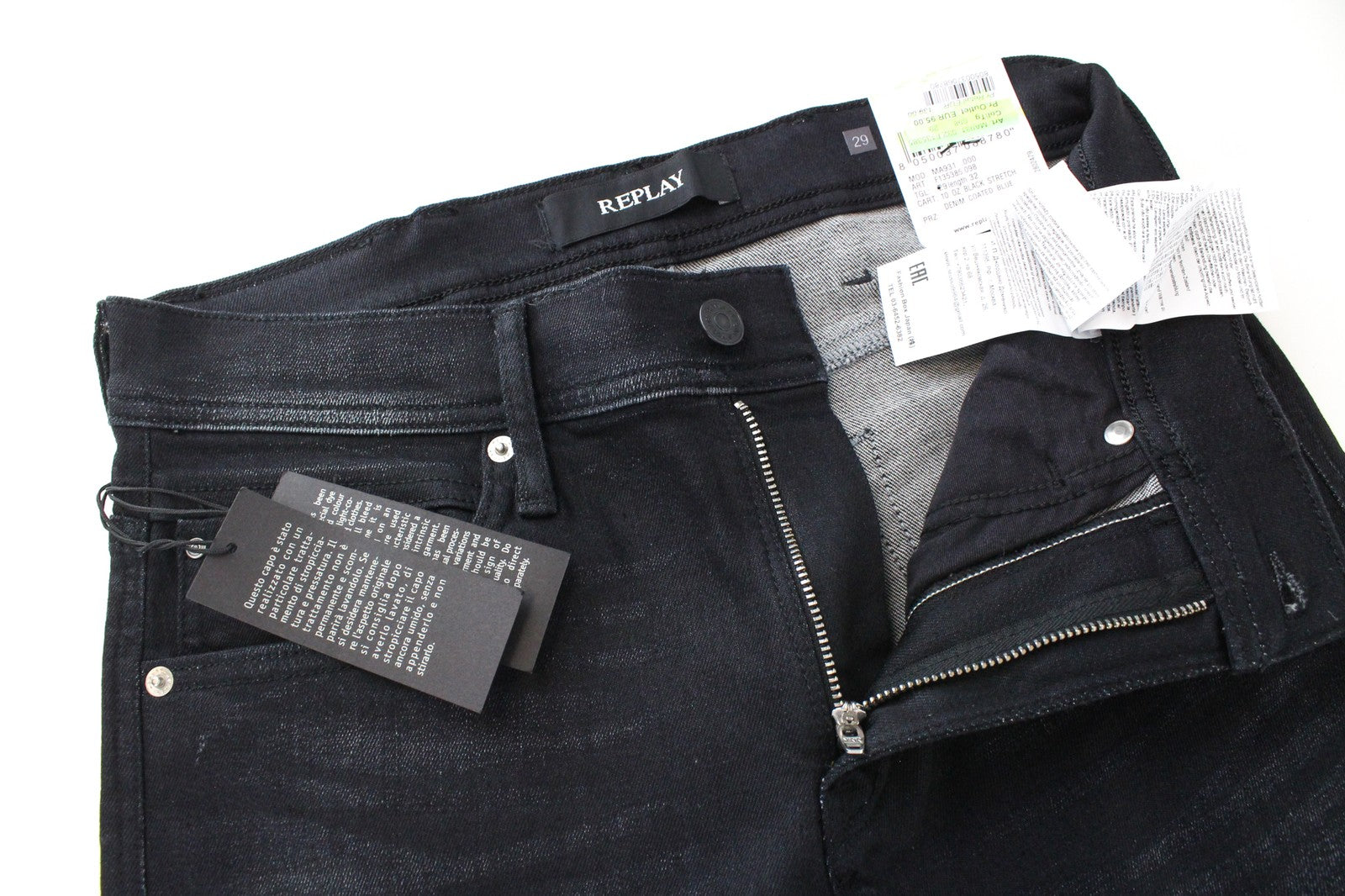 REPLAY Jondrill Men's Jeans W29/L32 Skinny Fit Coated Black Blue Stretch Denim