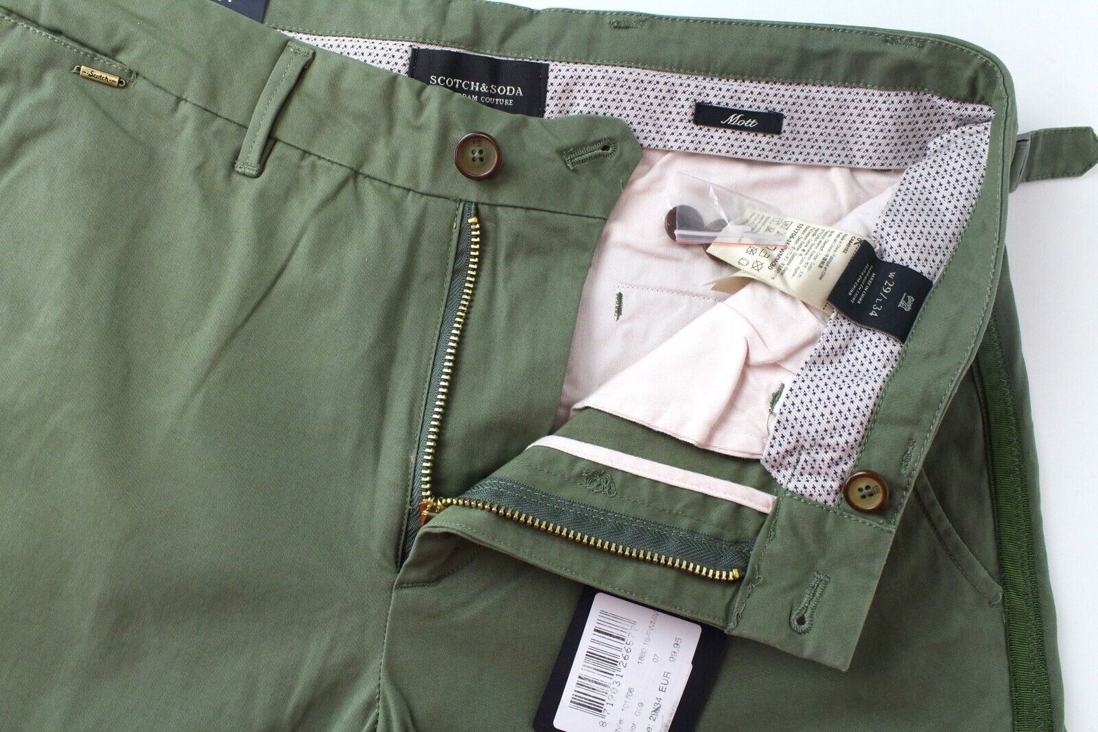 SCOTCH & SODA Mott Mens Trousers W29/L34 Green  Stretch Super Slim Chino