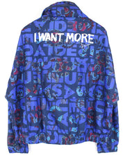 DESIGUAL Chaq Lex Women's Jacket 44 Abstract Pattern Blue Hidden Hood Short Logo