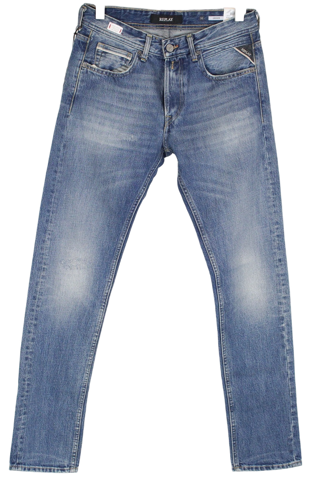 REPLAY Grover Mens Jeans W30/L34 Blue Straight   Washed Buttoned