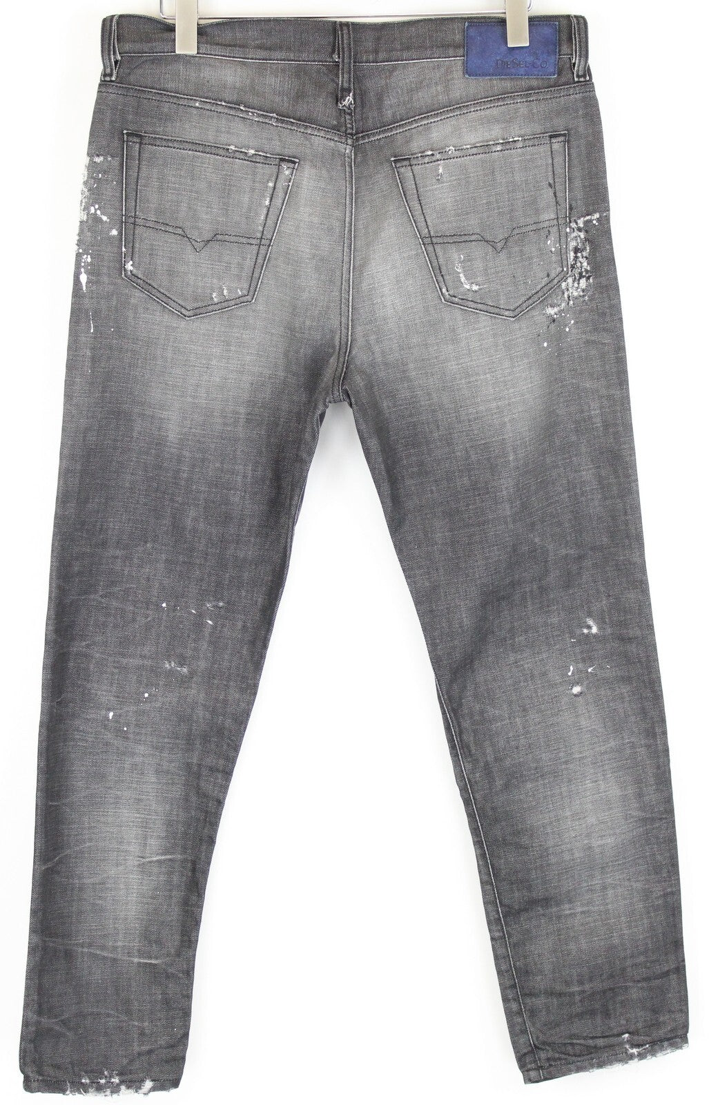 DIESEL Mharky 083AB vyriški džinsai W34 pilki, dirbtinai sendinti, ploni, su sagomis 