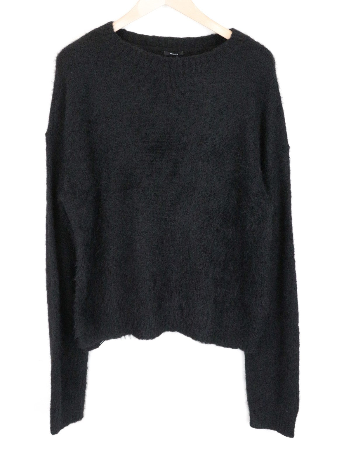 DENHAM Nikko Women's Sweatshirt L Wool Blend Knit Soft Shell Loose Sweater Black