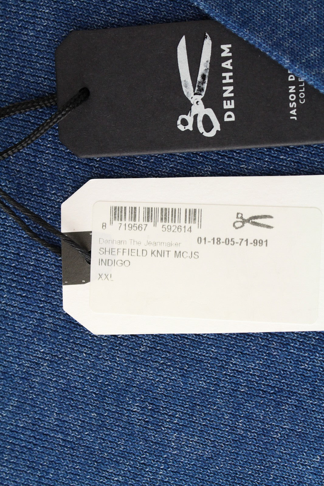 DENHAM Sheffield Men's Sweatshirt 2XL Tight-Knit Blue Pure Cotton Cardigan