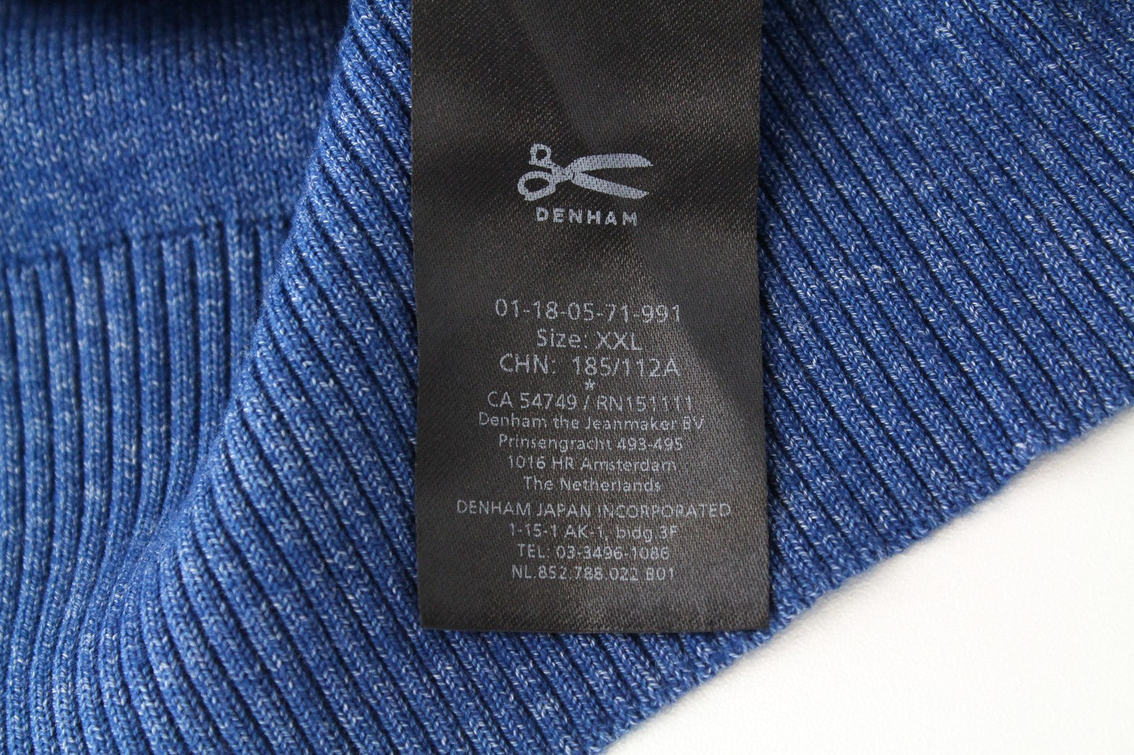 DENHAM Sheffield Men's Sweatshirt 2XL Tight-Knit Blue Pure Cotton Cardigan